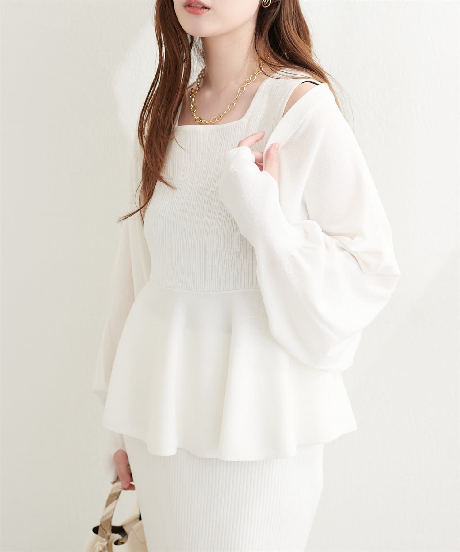 natural couture(ナチュラルクチュール) 【セットフェア対象】UVカット付きボレロ×ペプラムニットSET