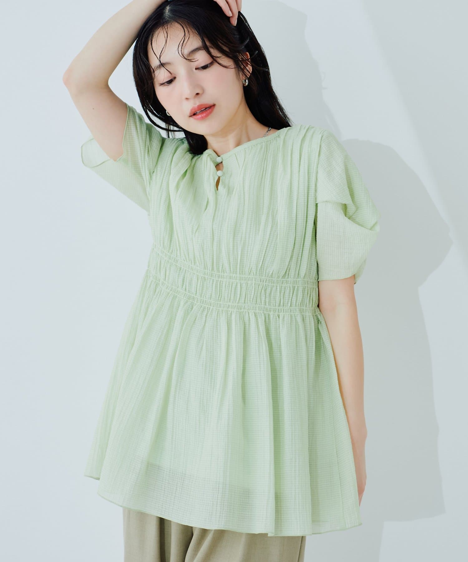 natural couture(ナチュラルクチュール) 〈osono〉ねじり袖ペプラムチュニック