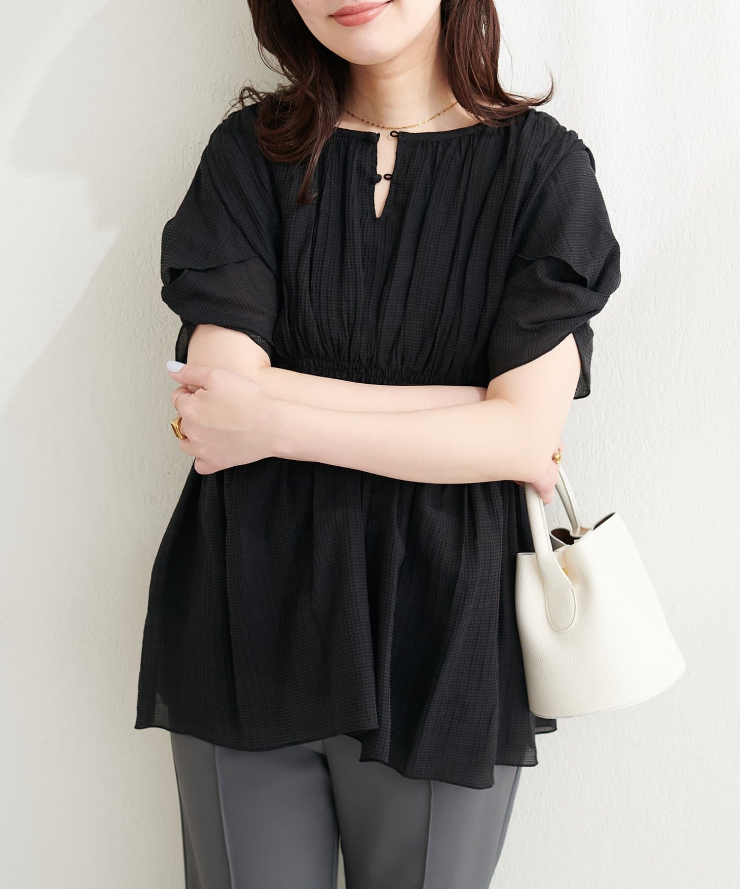 natural couture(ナチュラルクチュール) 〈osono〉ねじり袖ペプラムチュニック