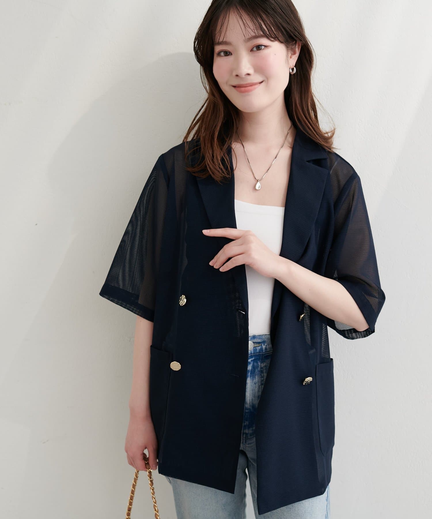 natural couture(ナチュラルクチュール) 〈ako〉半袖メッシュジャケット