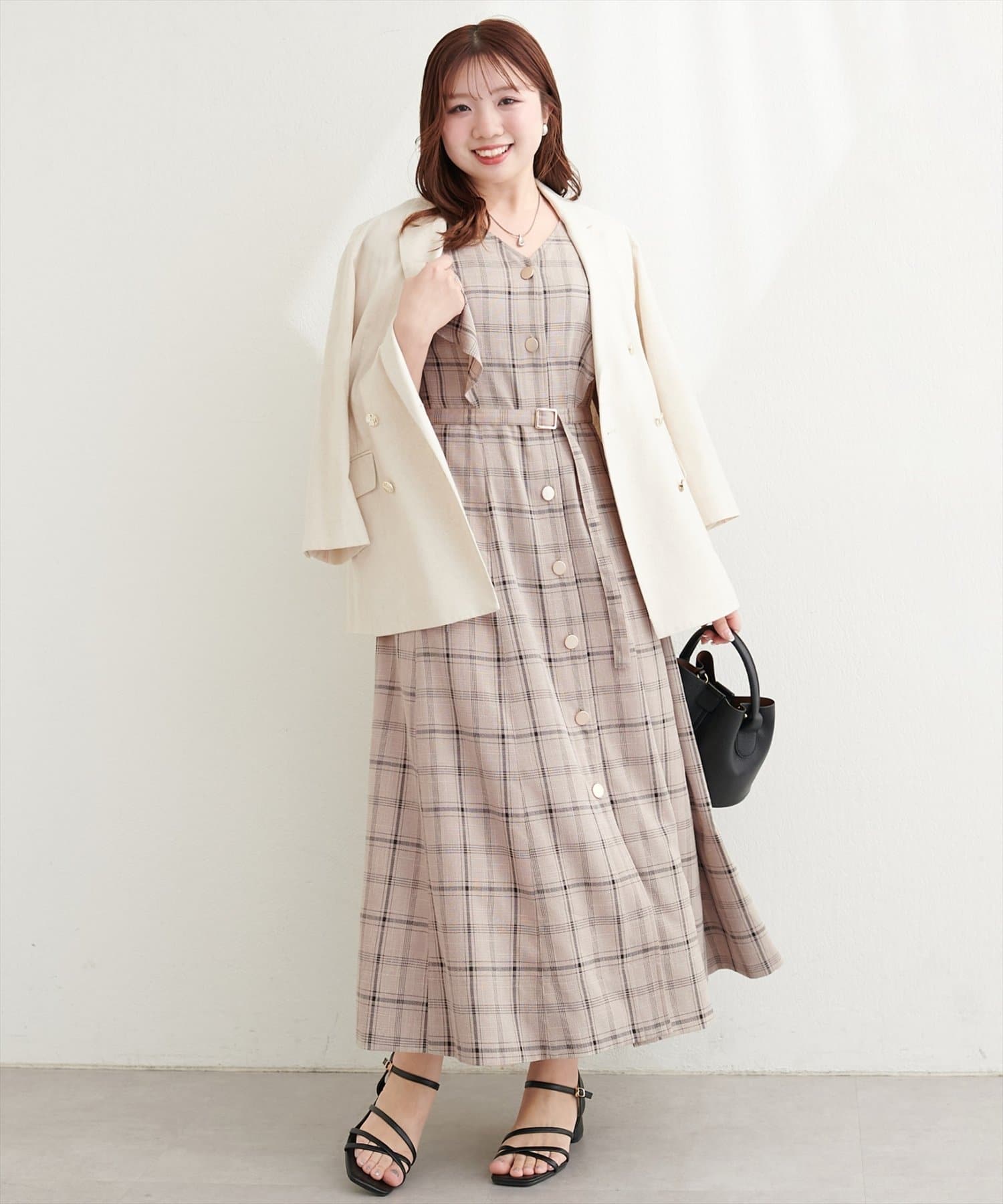 natural couture(ナチュラルクチュール) 〈canami〉配色ステッチラッフル袖ワンピース