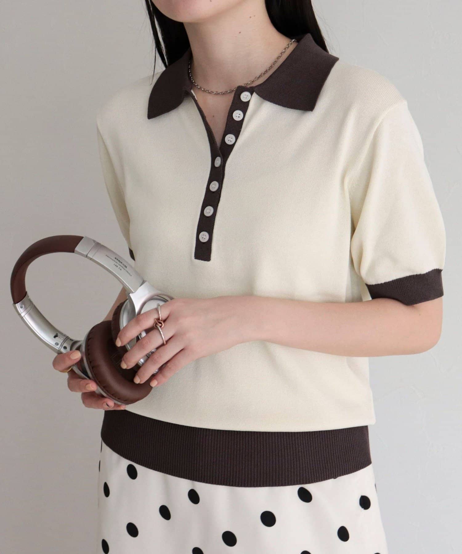 FREDY & GLOSTER(フレディ アンド グロスター) 【接触冷感】配色ポロ衿半袖ニットプルオーバー