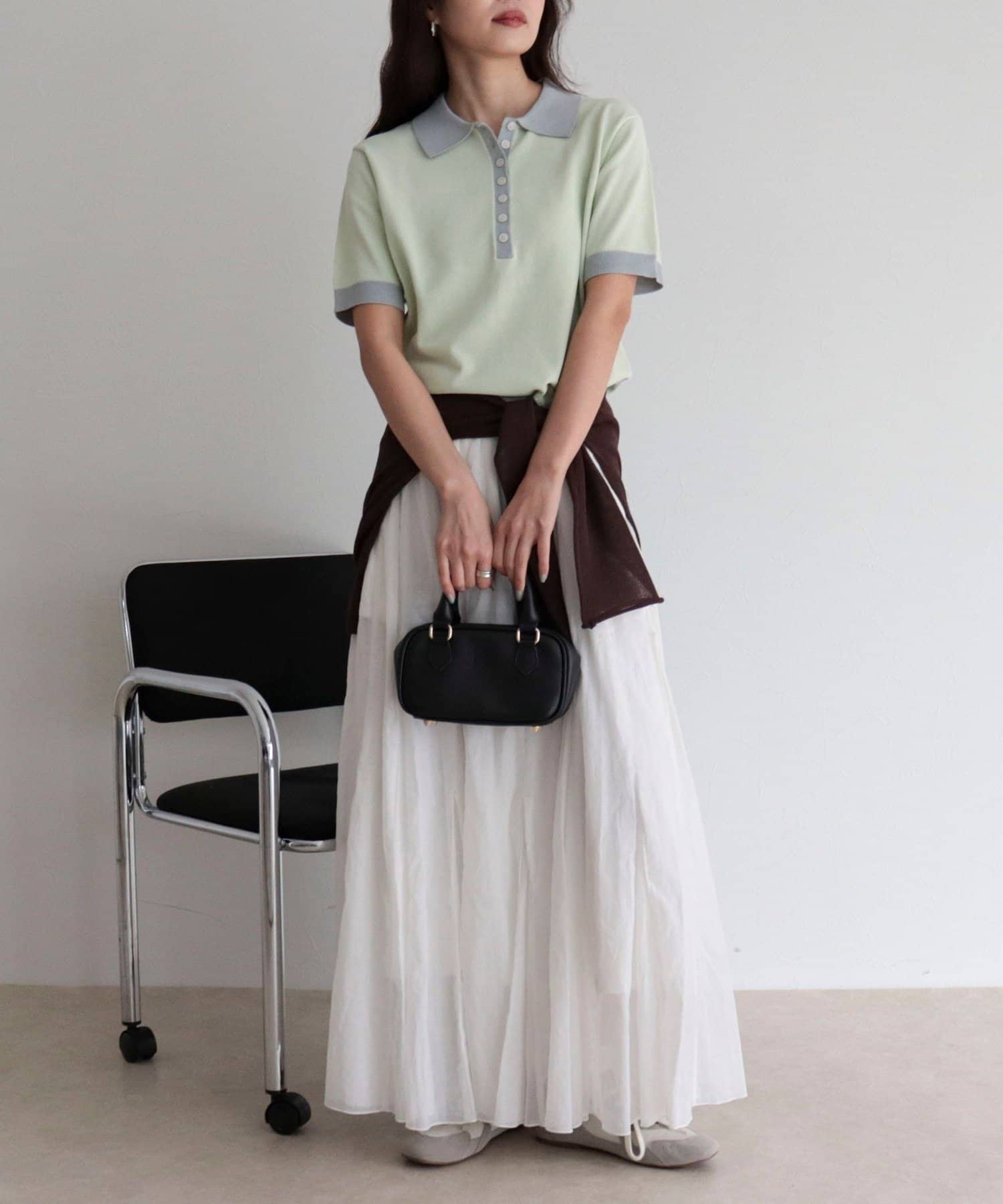 FREDY & GLOSTER(フレディ アンド グロスター) 【接触冷感】配色ポロ衿半袖ニットプルオーバー