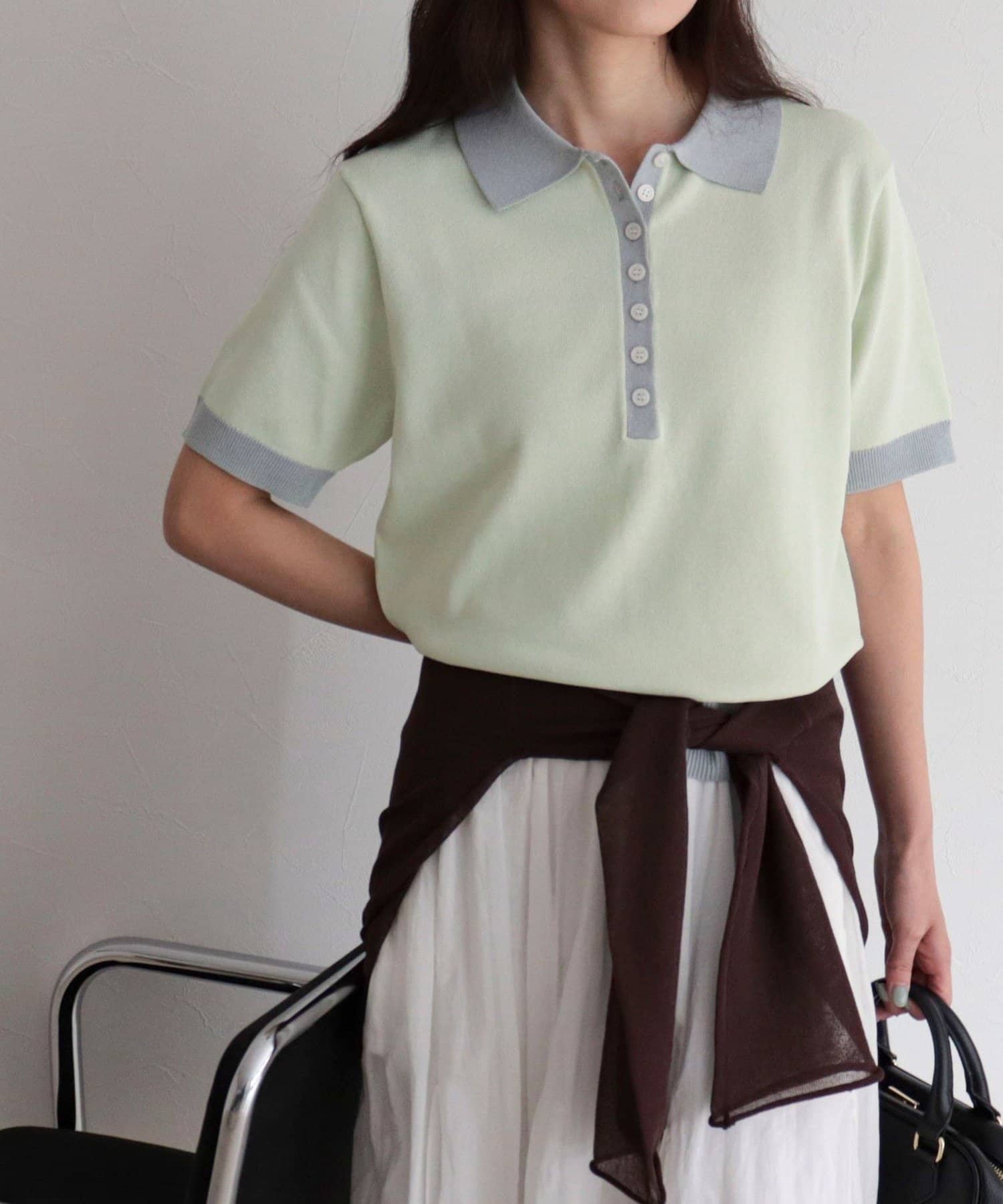 FREDY & GLOSTER(フレディ アンド グロスター) 【接触冷感】配色ポロ衿半袖ニットプルオーバー