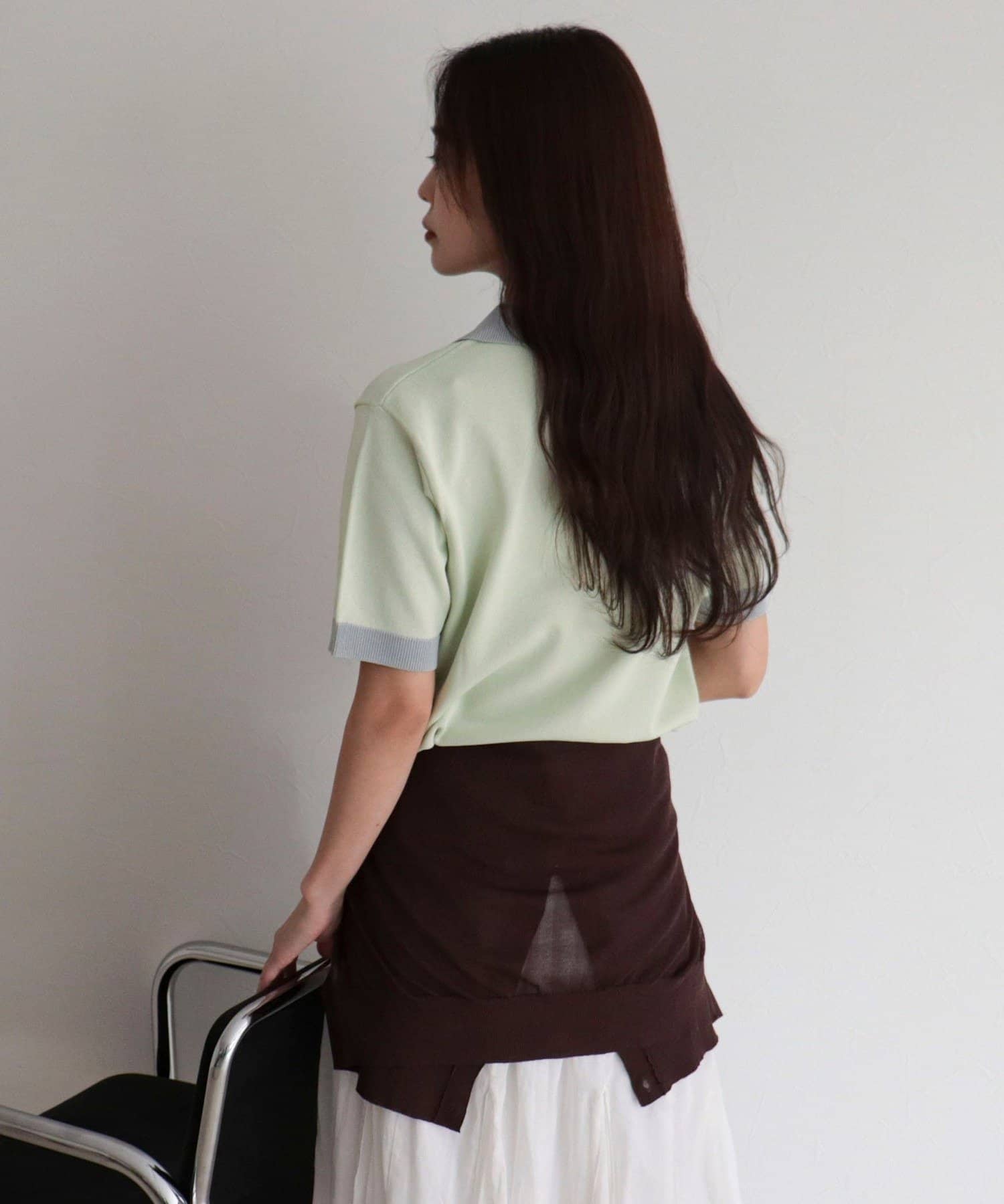 FREDY & GLOSTER(フレディ アンド グロスター) 【接触冷感】配色ポロ衿半袖ニットプルオーバー