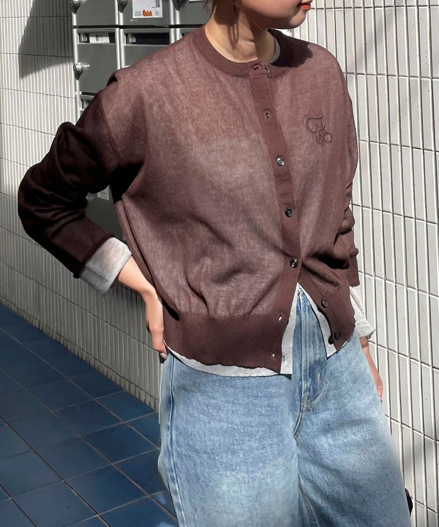 FREDY & GLOSTER(フレディ アンド グロスター) 刺繍入りシアーニットカーディガン