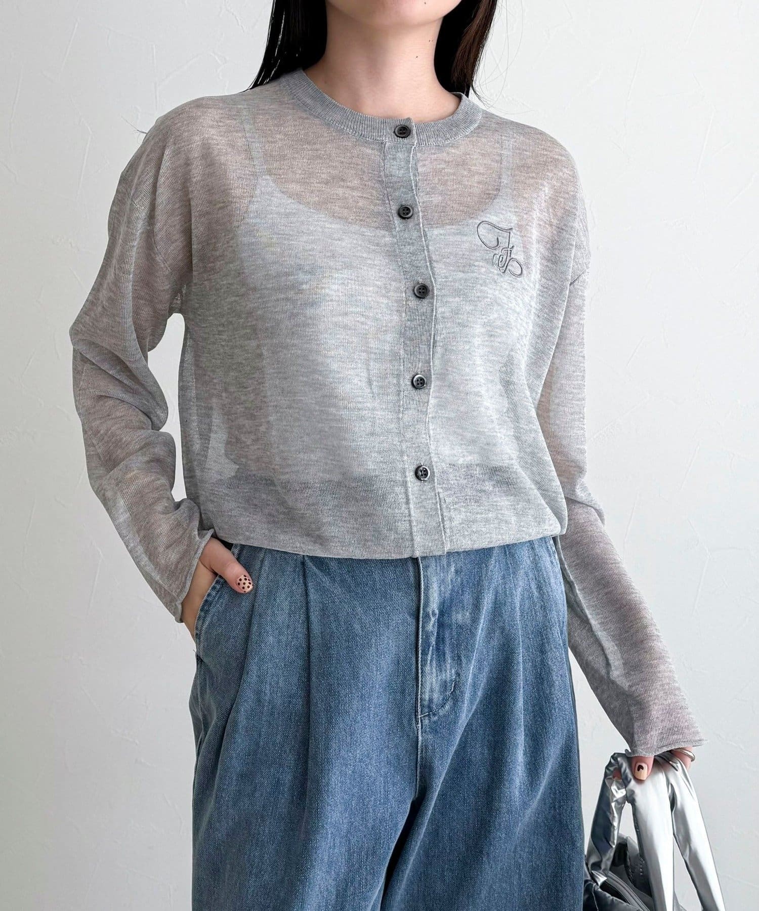 FREDY & GLOSTER(フレディ アンド グロスター) 刺繍入りシアーニットカーディガン