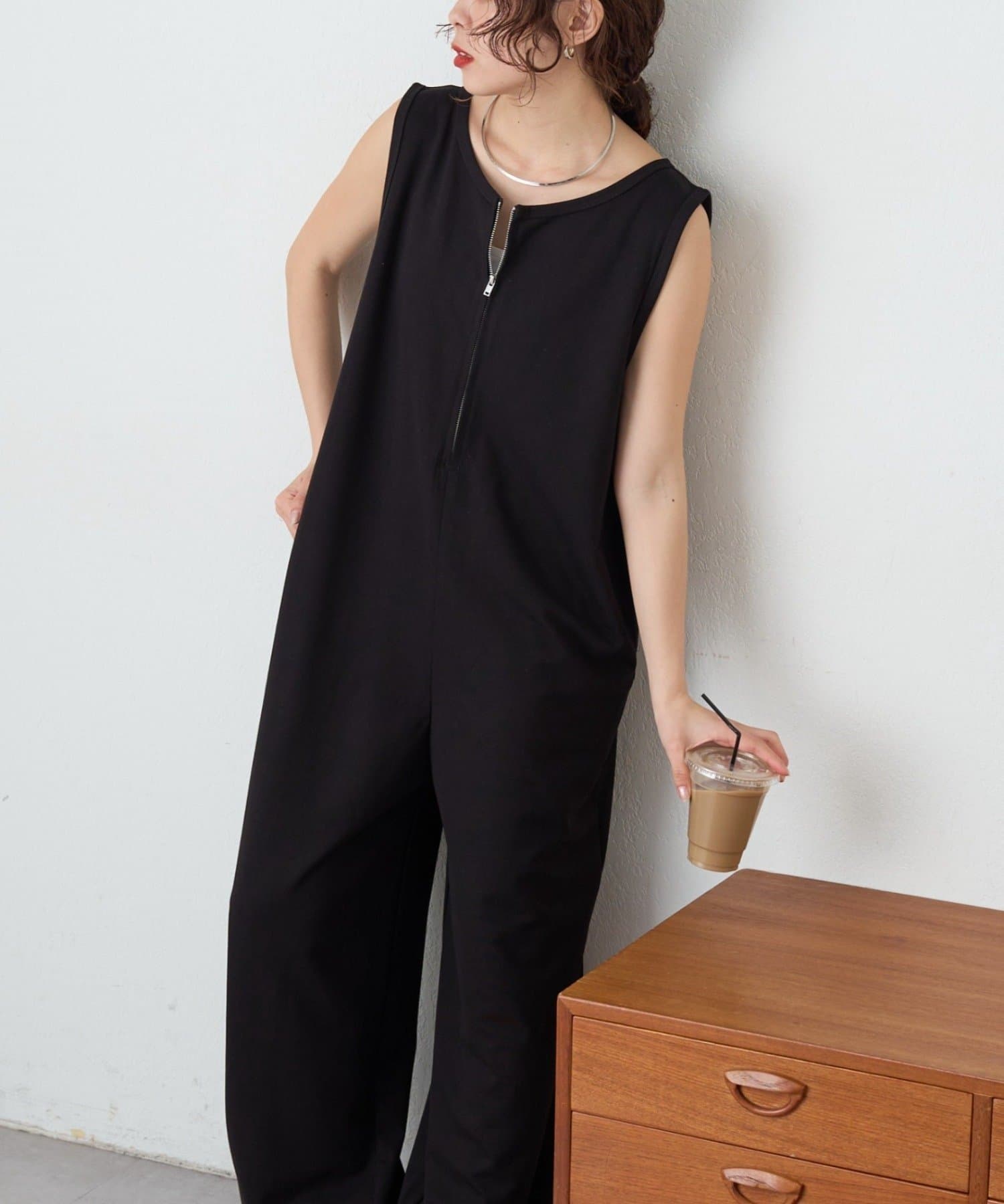 CIAOPANIC TYPY(チャオパニックティピー) フロントZIP裾ドロストオールインワン