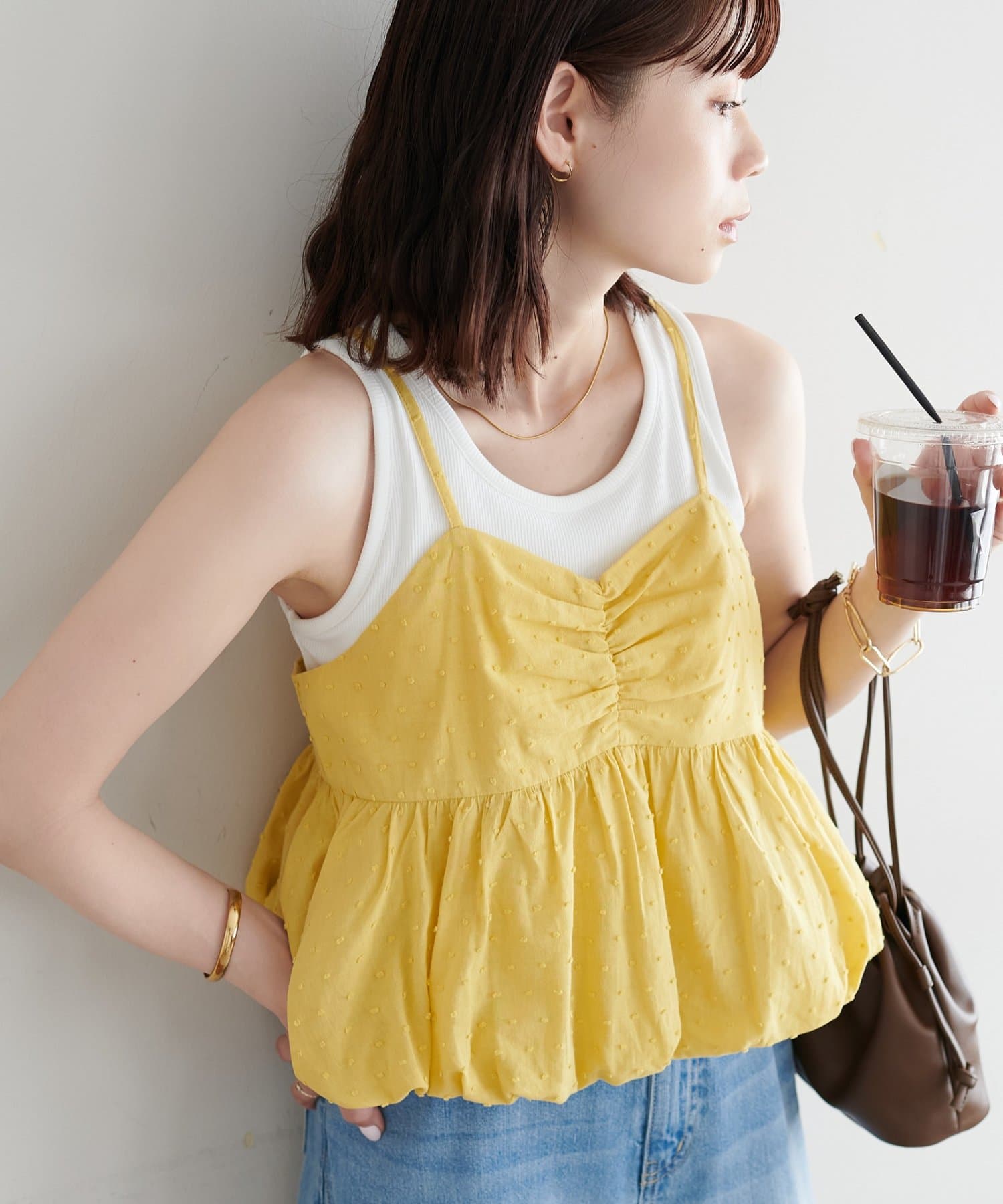 DISCOAT(ディスコート) 【WEB限定】生地ドットバルーンビスチェ