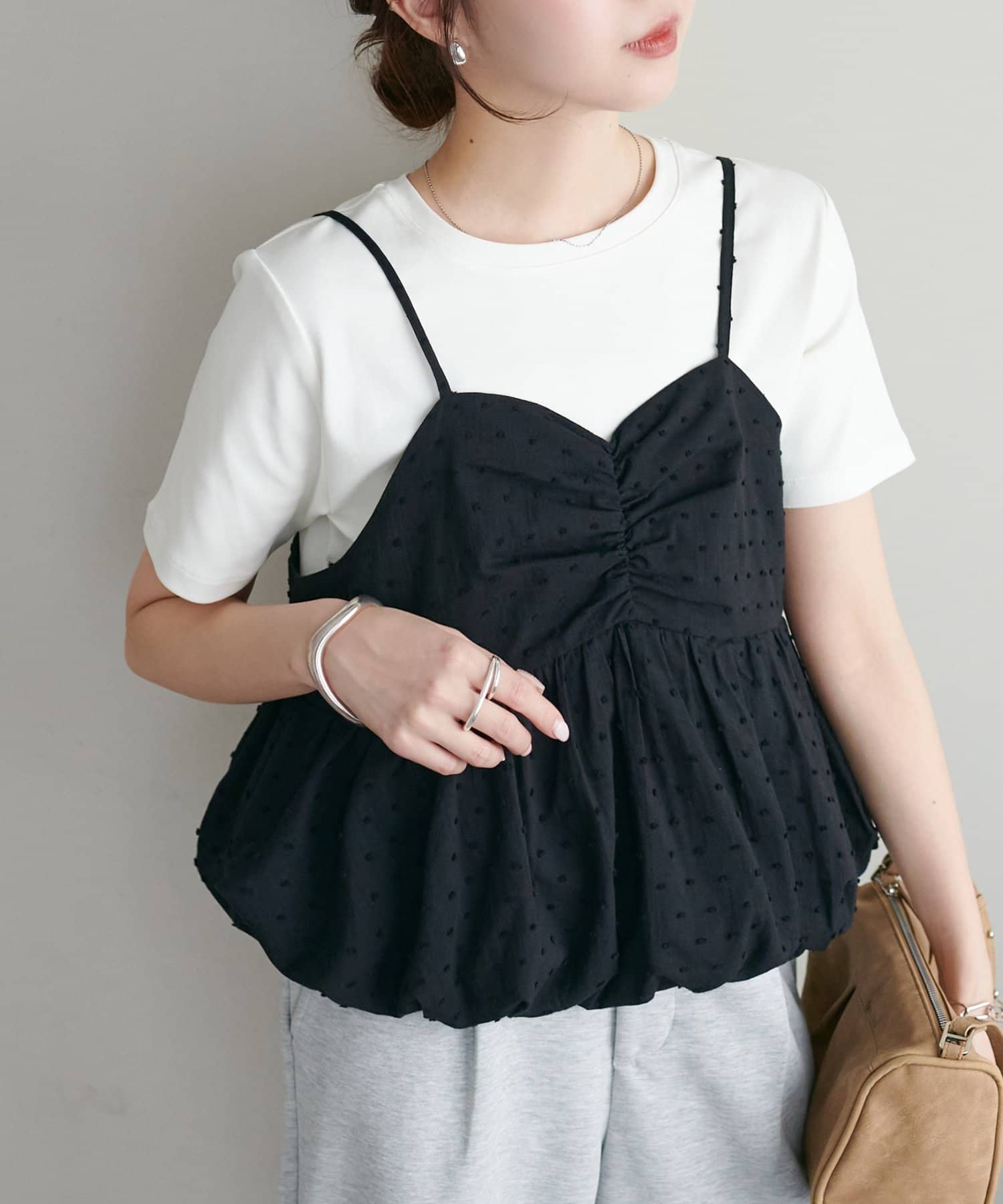 DISCOAT(ディスコート) 【WEB限定】生地ドットバルーンビスチェ
