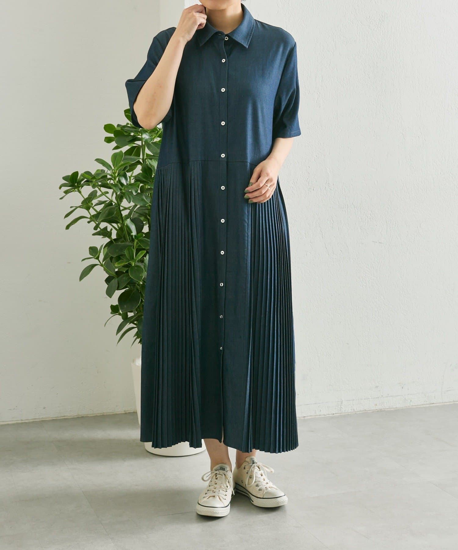 ear PAPILLONNER(イア パピヨネ) 《リラックス》デニムプリーツワンピース【SUM1 STYLE(スミスタイル)】