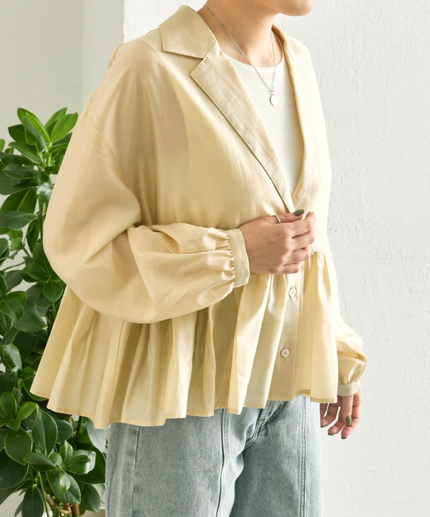 ear PAPILLONNER(イア パピヨネ) 《透け感/ペプラムシルエット》フリルシャツジャケット【SUM1 STYLE(スミスタイル)】