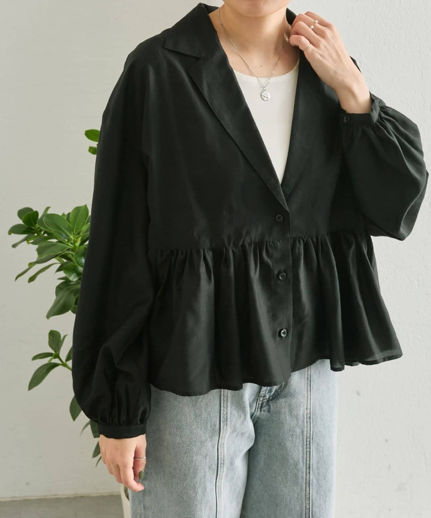 ear PAPILLONNER(イア パピヨネ) 《透け感/ペプラムシルエット》フリルシャツジャケット【SUM1 STYLE(スミスタイル)】