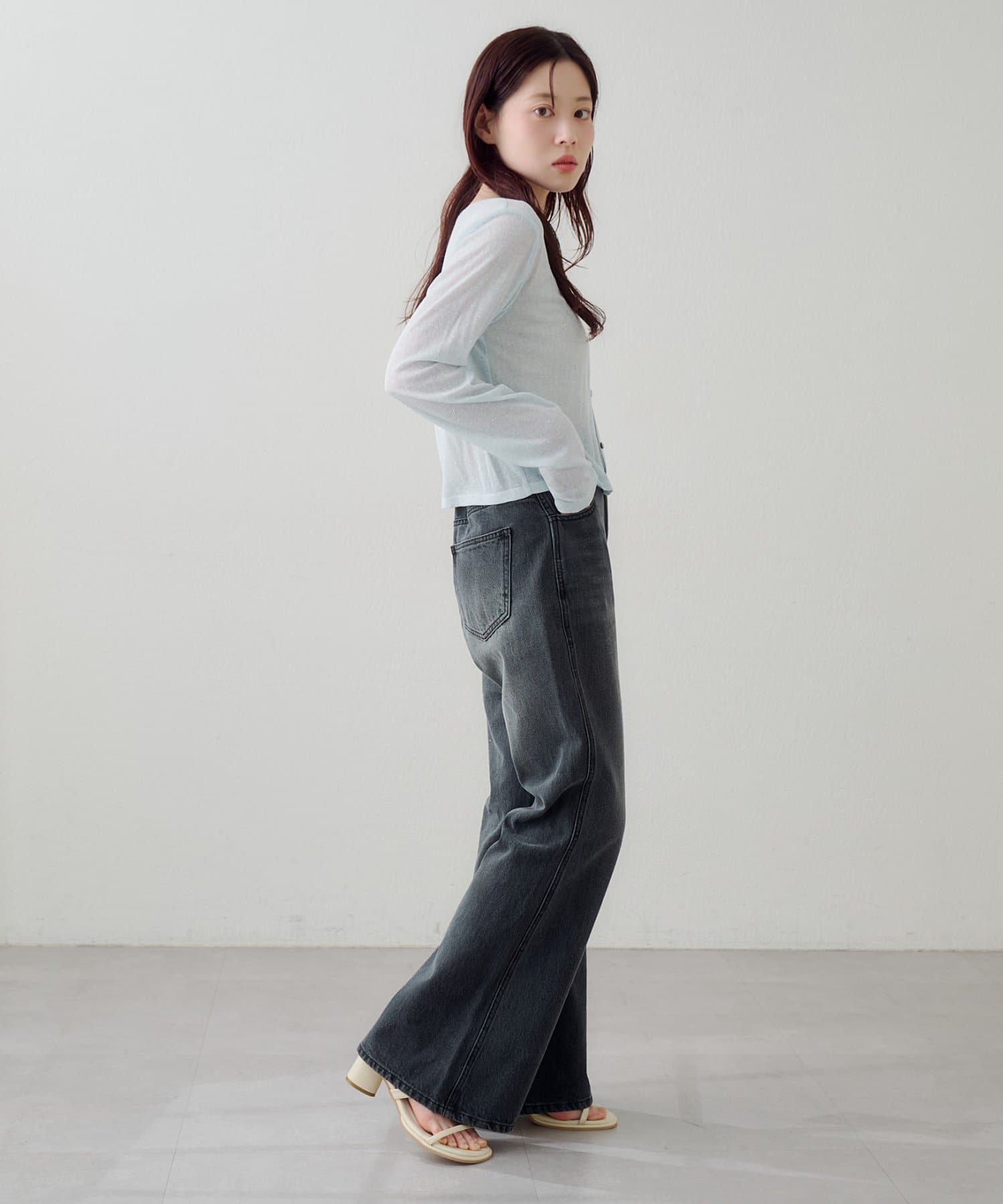 Kastane(カスタネ) 【4色展開/前後2WAY】ラインストーンシアーカットソー