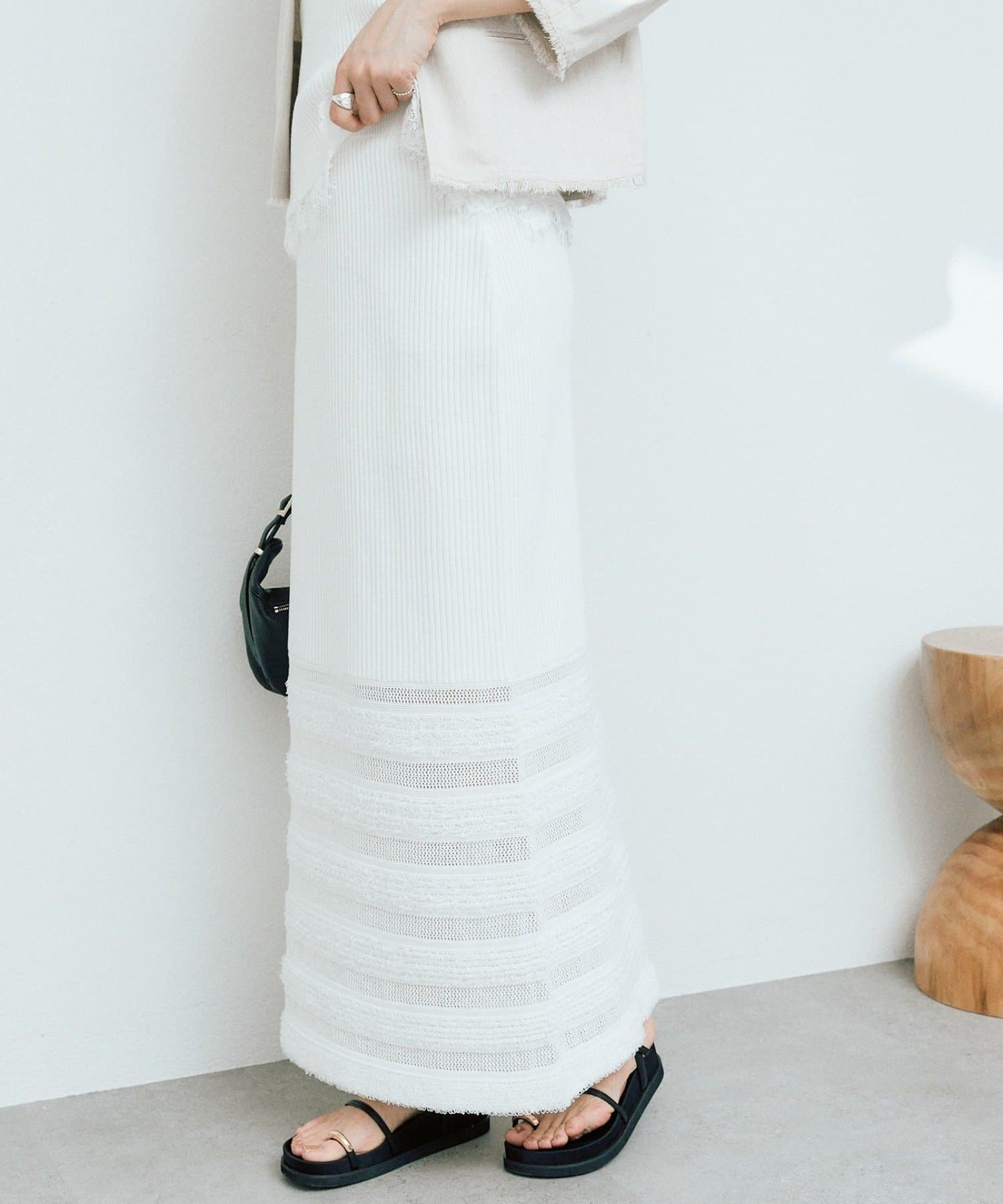 RIVE DROITE(リヴドロワ) 予約【セットアップ対応可】フリンジボーダーニットスカート