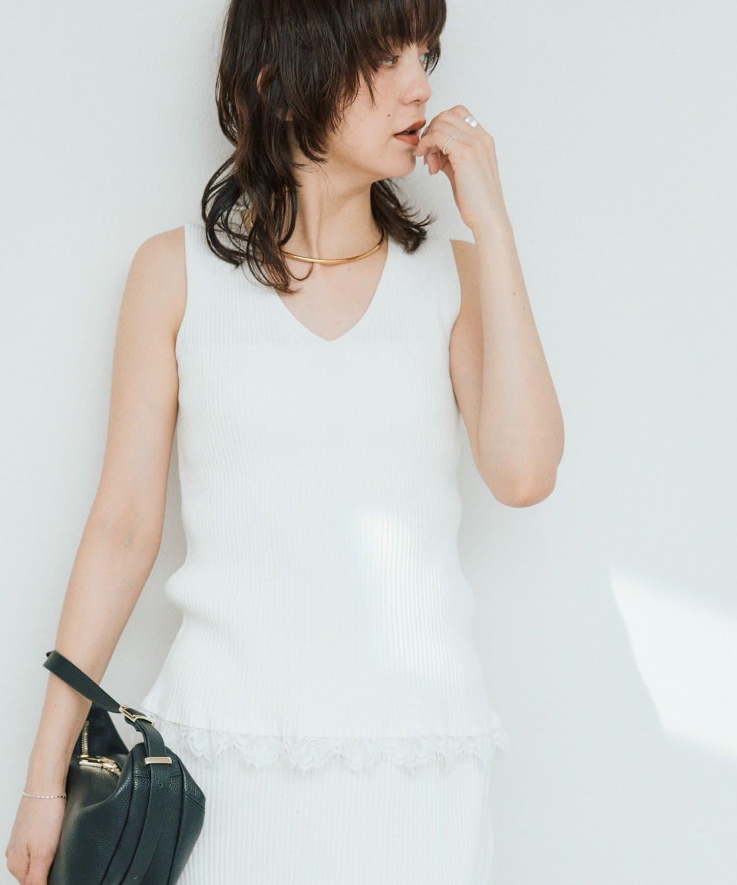 RIVE DROITE(リヴドロワ) 予約【セットアップ対応可】レースヘムスリーブレスニット