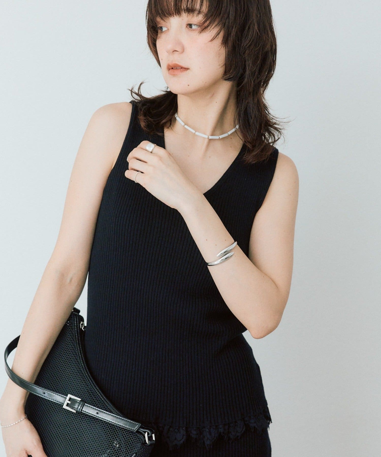 RIVE DROITE(リヴドロワ) 予約【セットアップ対応可】レースヘムスリーブレスニット