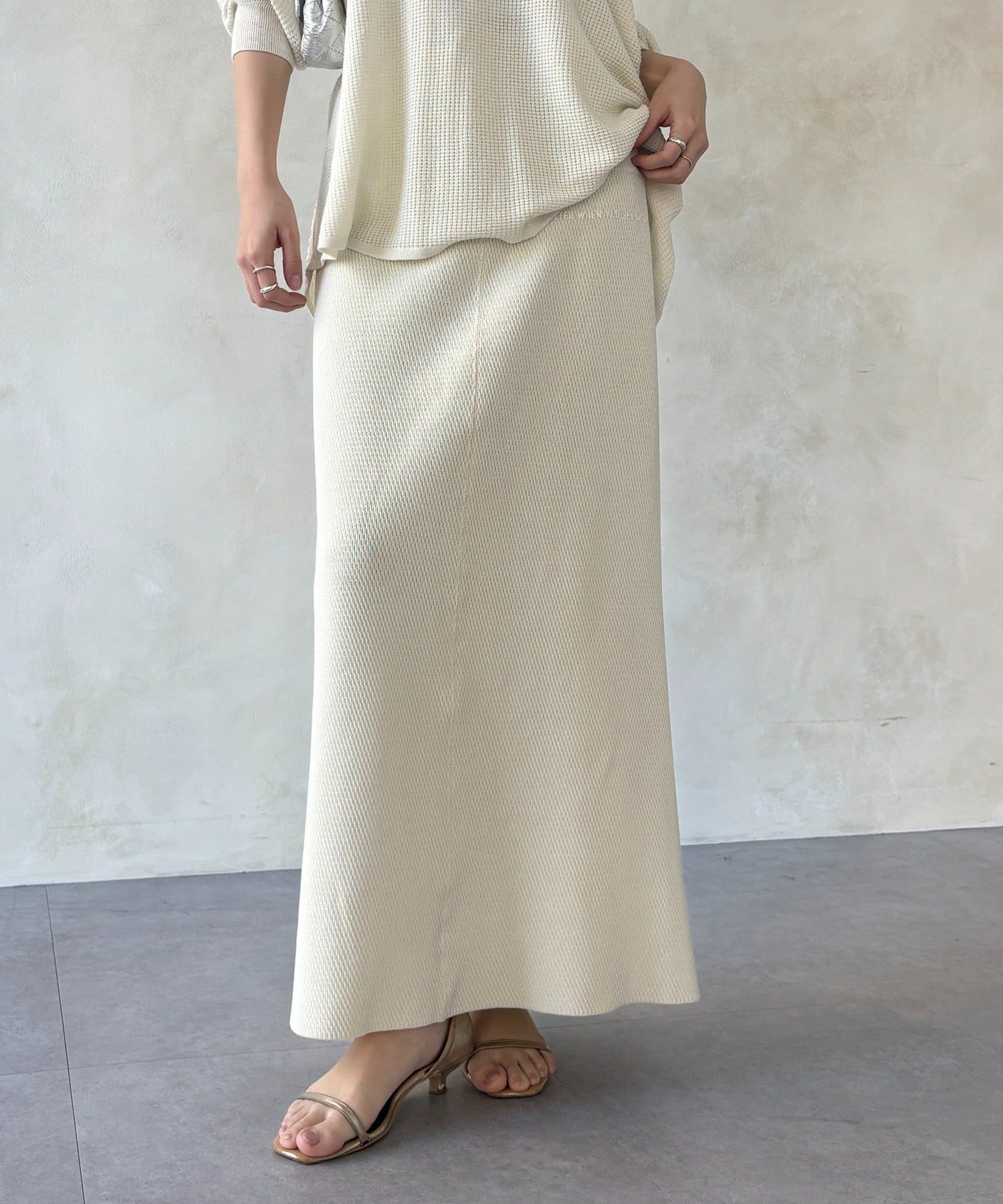 DOUDOU(ドゥドゥ) 【セットアップ可能】ハニカムワッフル編みニットスカート