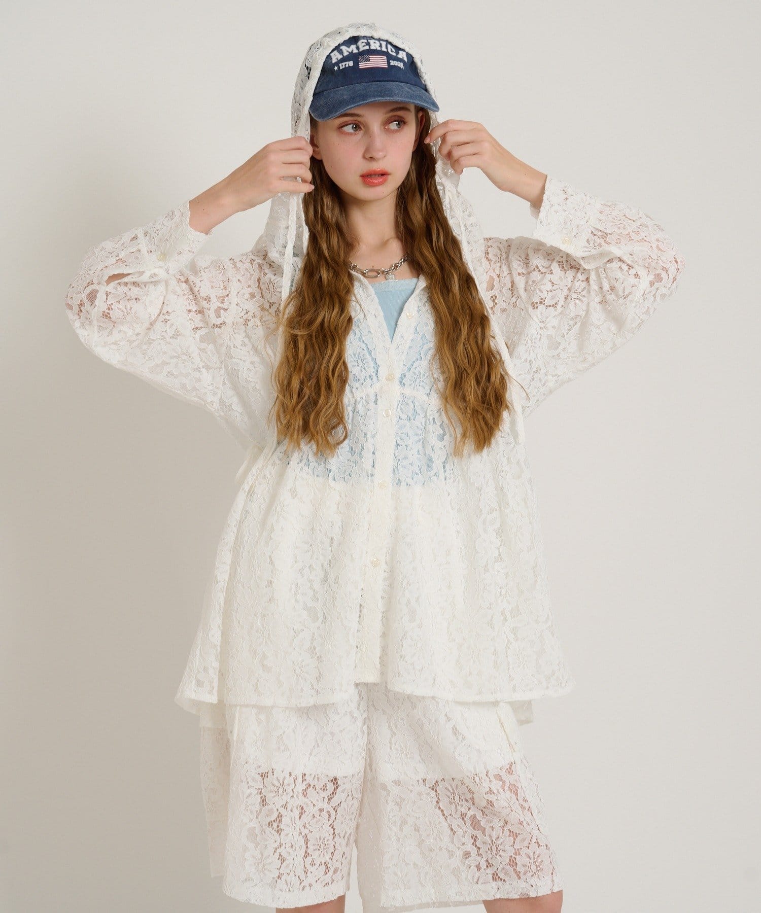 w closet(ダブルクローゼット) 【3色展開/ウエストゴム】ドロストフードシャツ