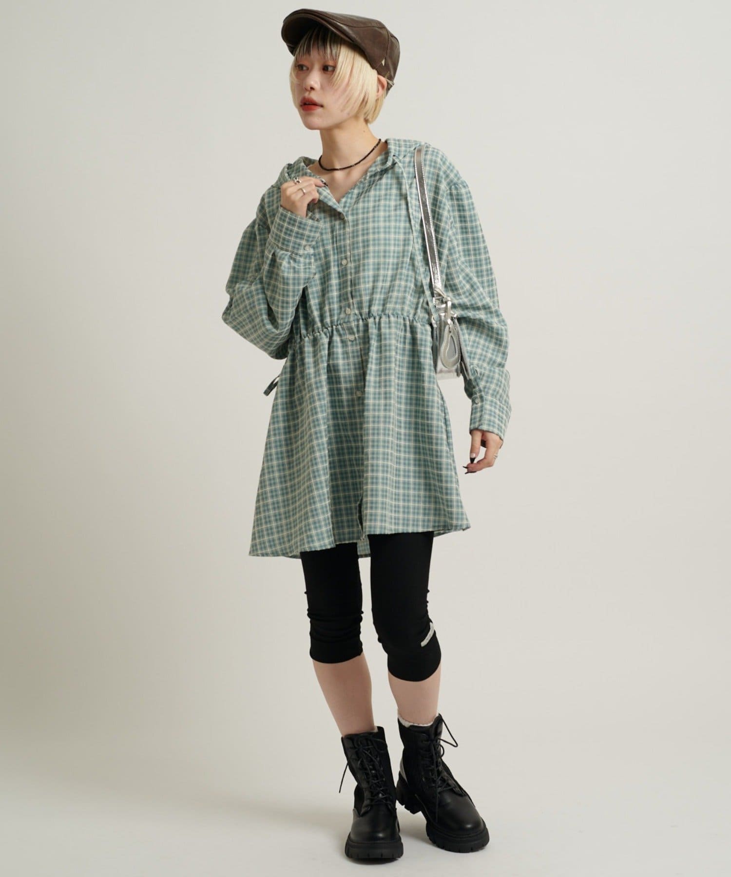 w closet(ダブルクローゼット) 【3色展開/ウエストゴム】ドロストフードシャツ