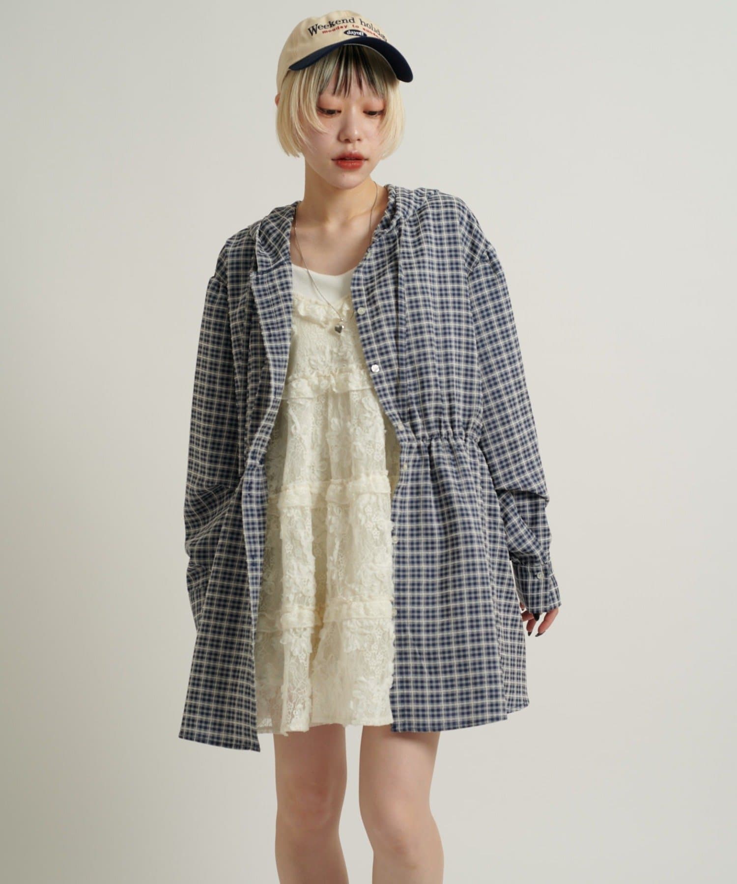 w closet(ダブルクローゼット) 【3色展開/ウエストゴム】ドロストフードシャツ