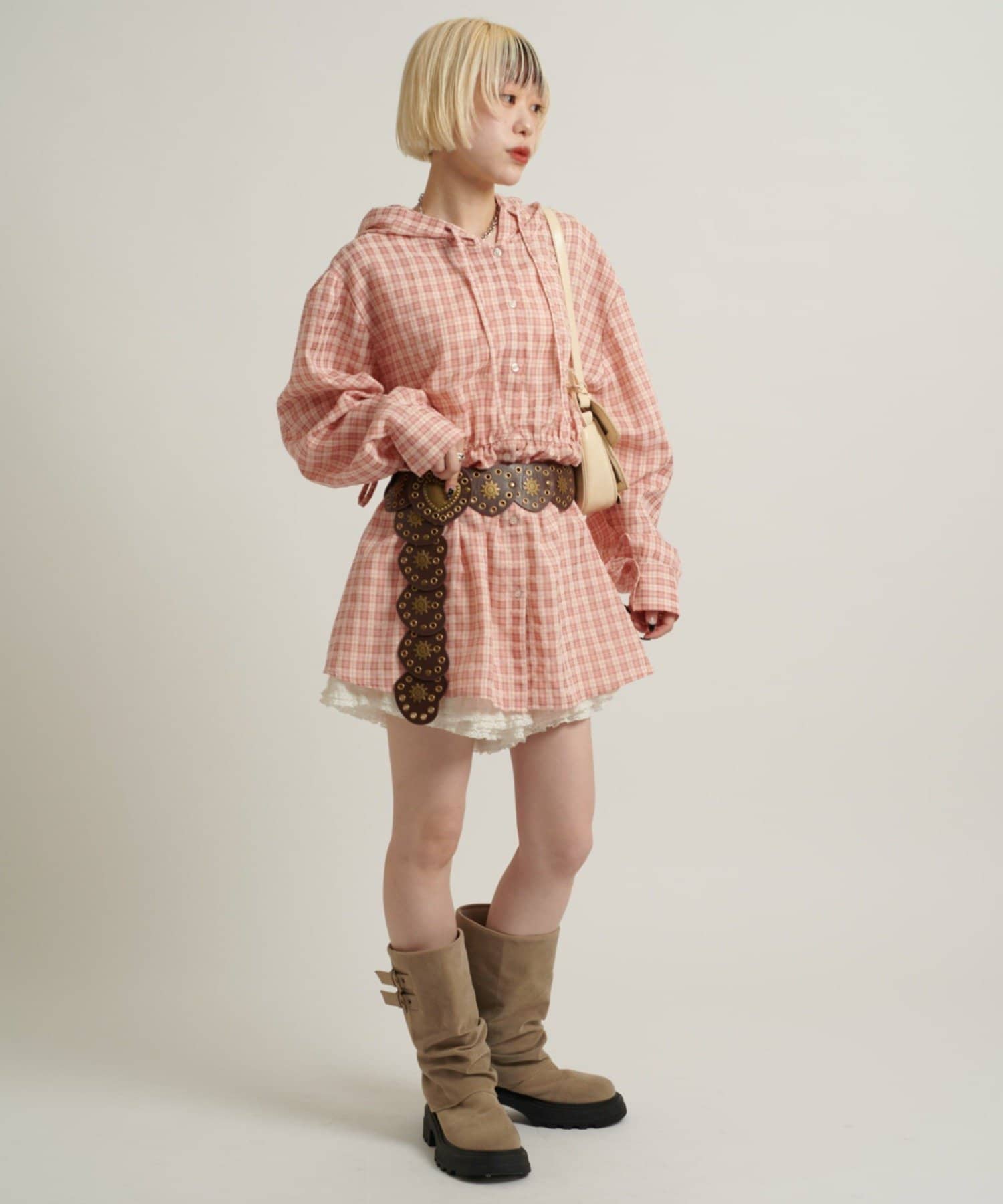 w closet(ダブルクローゼット) 【3色展開/ウエストゴム】ドロストフードシャツ