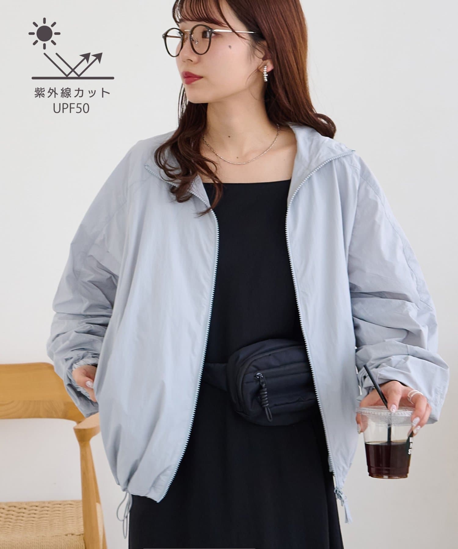 DISCOAT(ディスコート) 【日差しから守るUPF50】UVカットスタンドシャツブルゾン