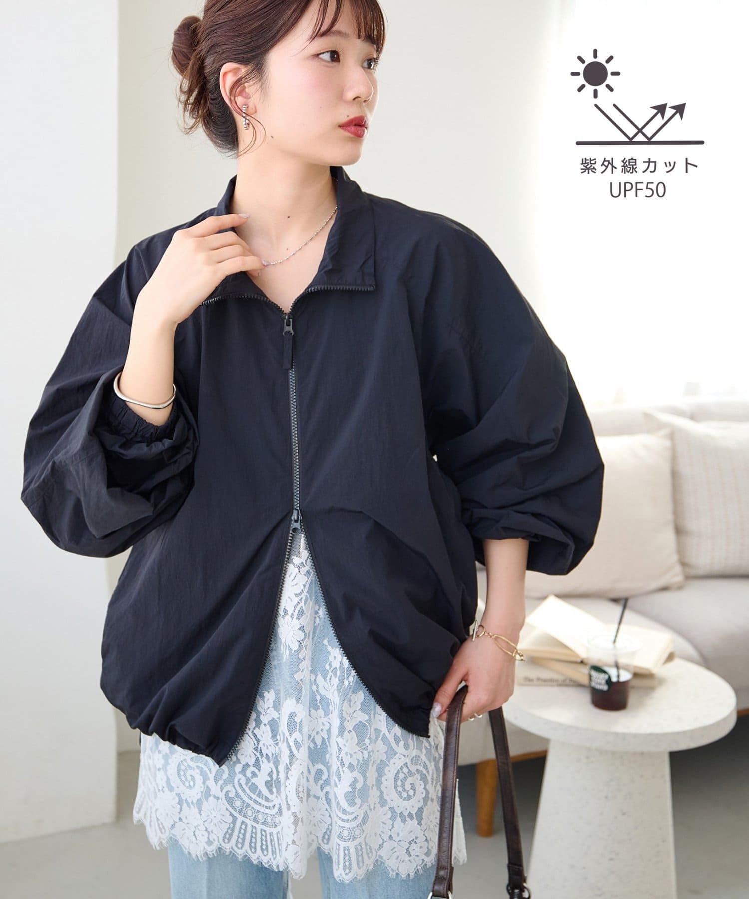 DISCOAT(ディスコート) 【日差しから守るUPF50】UVカットスタンドシャツブルゾン