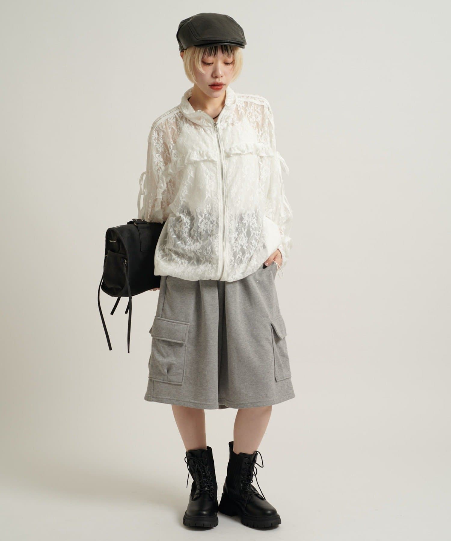 w closet(ダブルクローゼット) 【2サイズ展開/5色展開】シアーフリルブルゾン