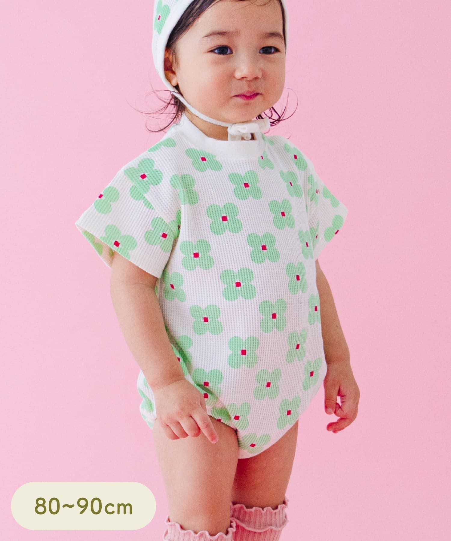 3COINS(スリーコインズ) ワッフルロンパース：80～90cm