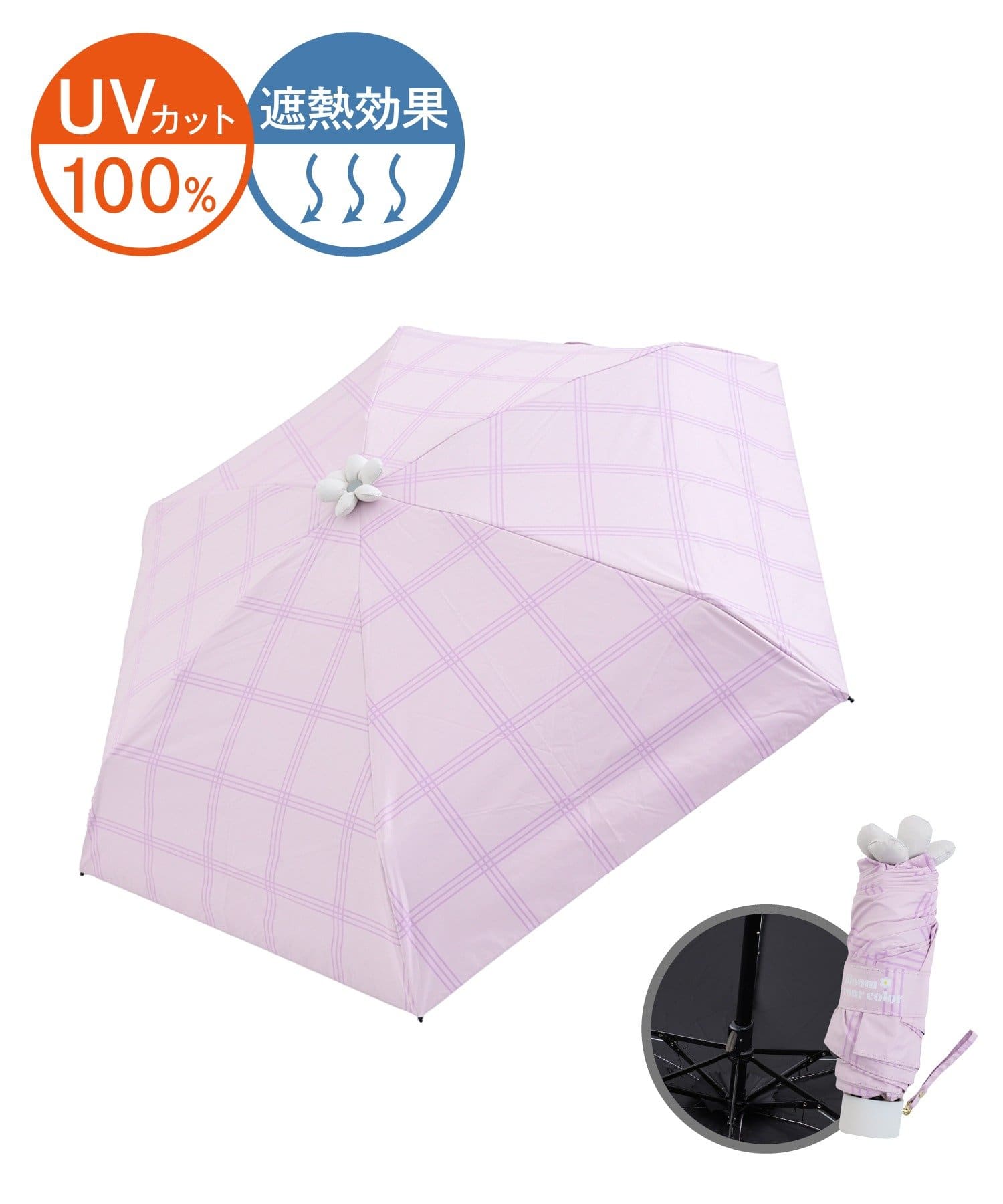 3COINS(スリーコインズ) 晴雨兼用折傘フラワーチェック