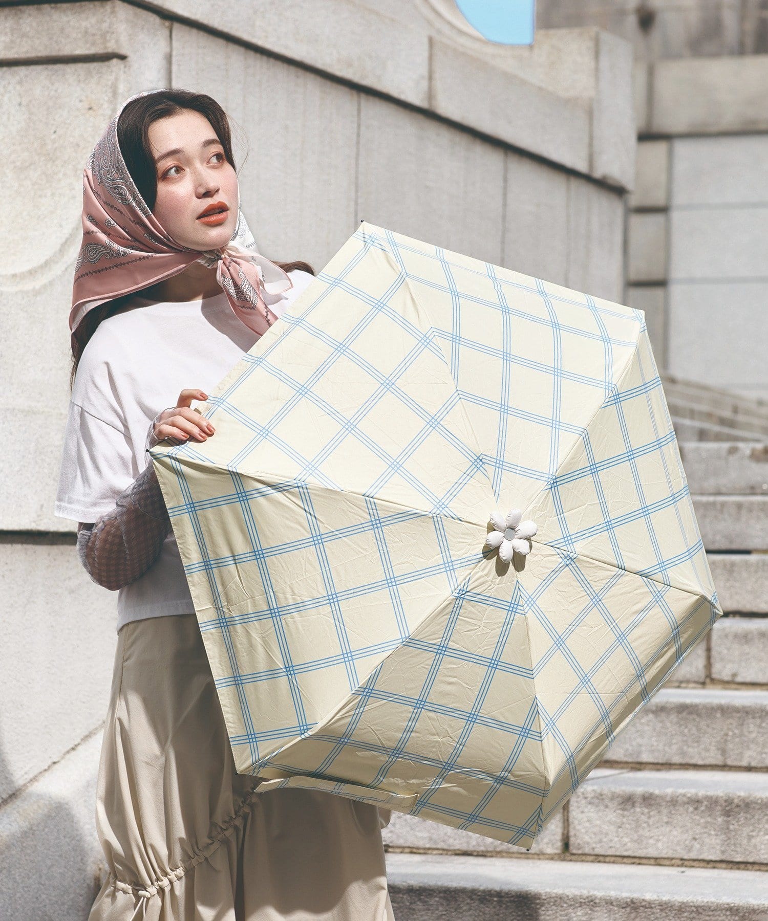 3COINS(スリーコインズ) 晴雨兼用折傘フラワーチェック