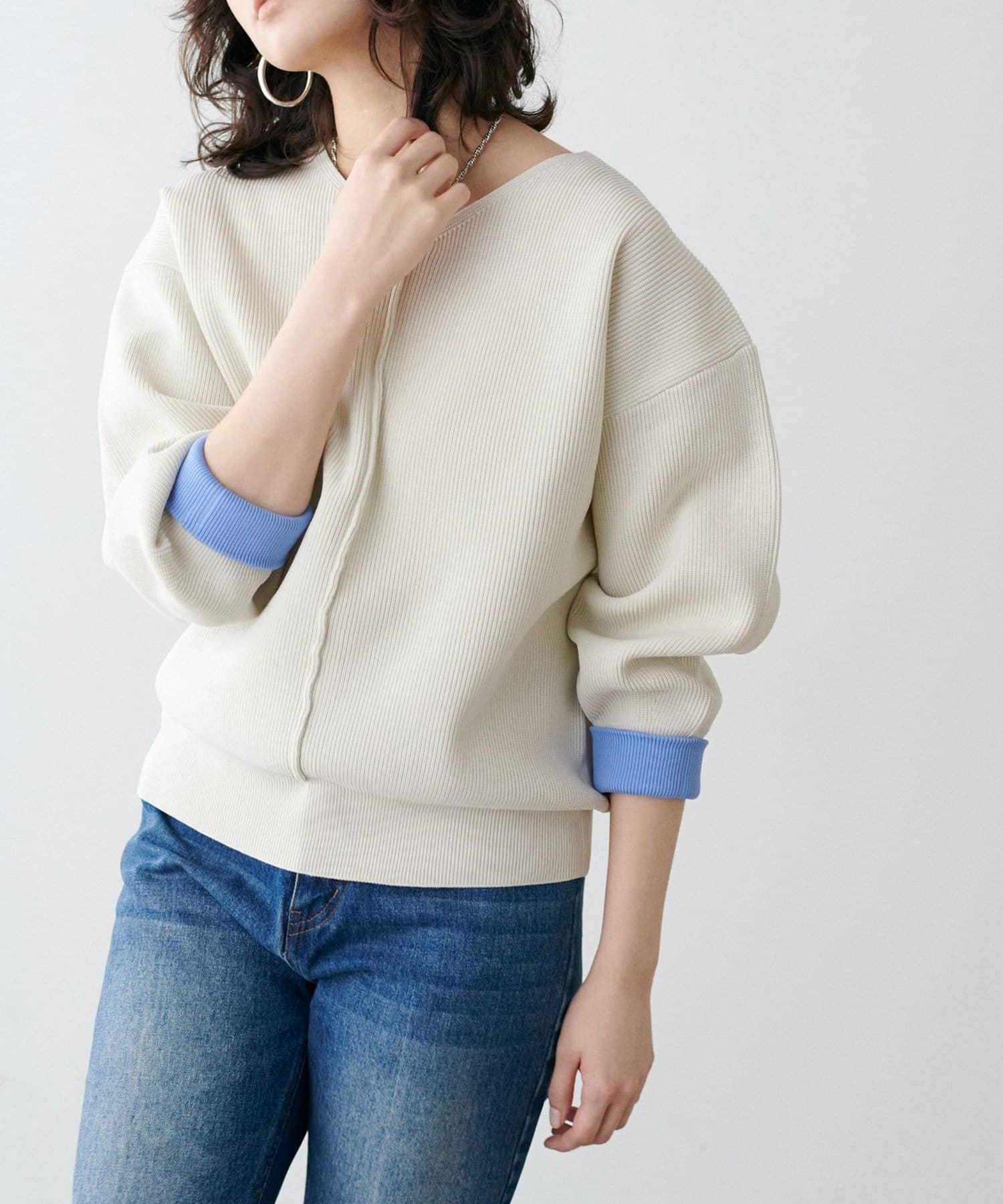 NICE CLAUP / OLIVE des OLIVE OUTLET(ナイスクラップ  / オリーブ デ オリーブ アウトレット) 【LARUTA】袖裏配色前後2WAYポリ畦ニット