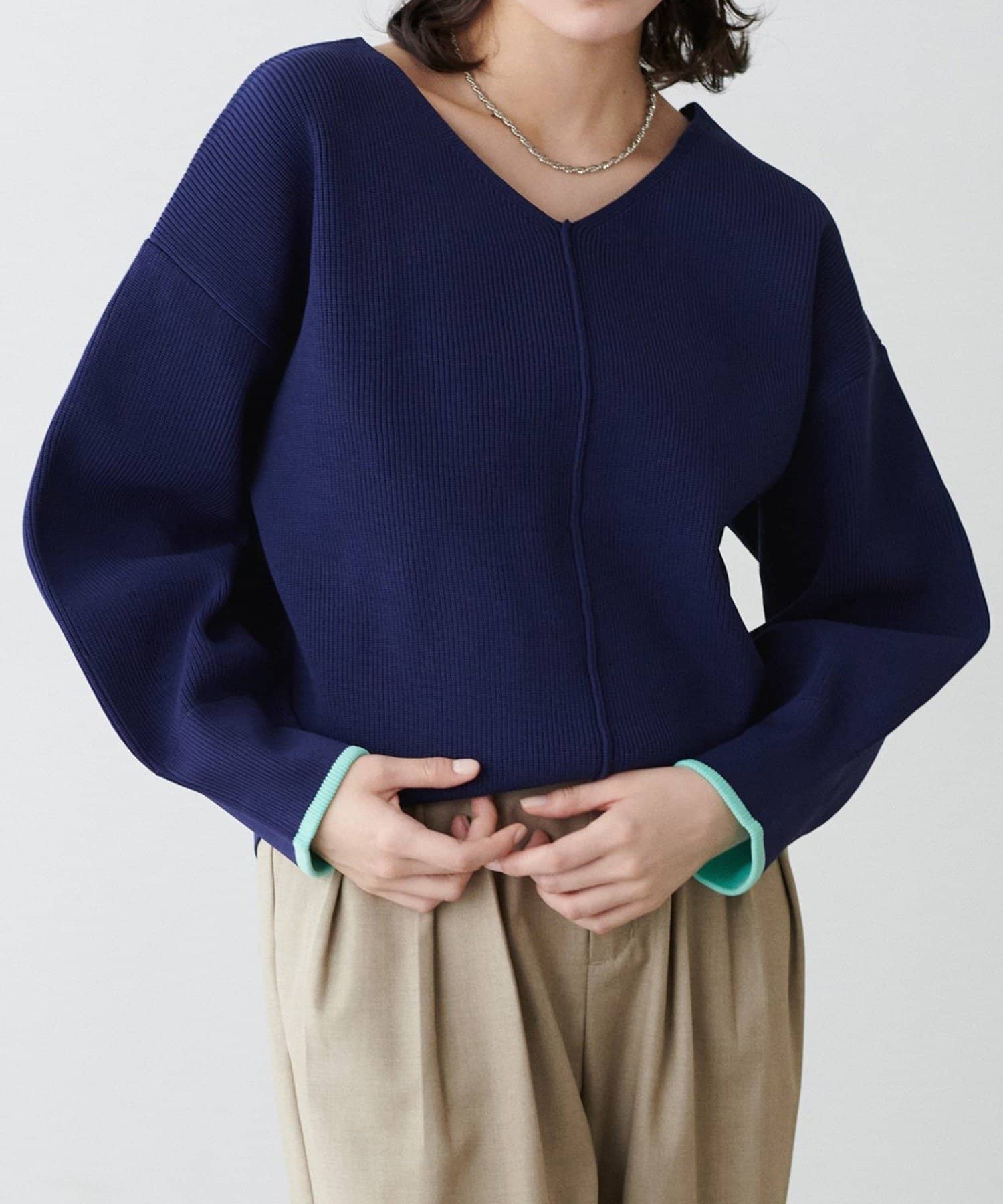 NICE CLAUP / OLIVE des OLIVE OUTLET(ナイスクラップ  / オリーブ デ オリーブ アウトレット) 【LARUTA】袖裏配色前後2WAYポリ畦ニット