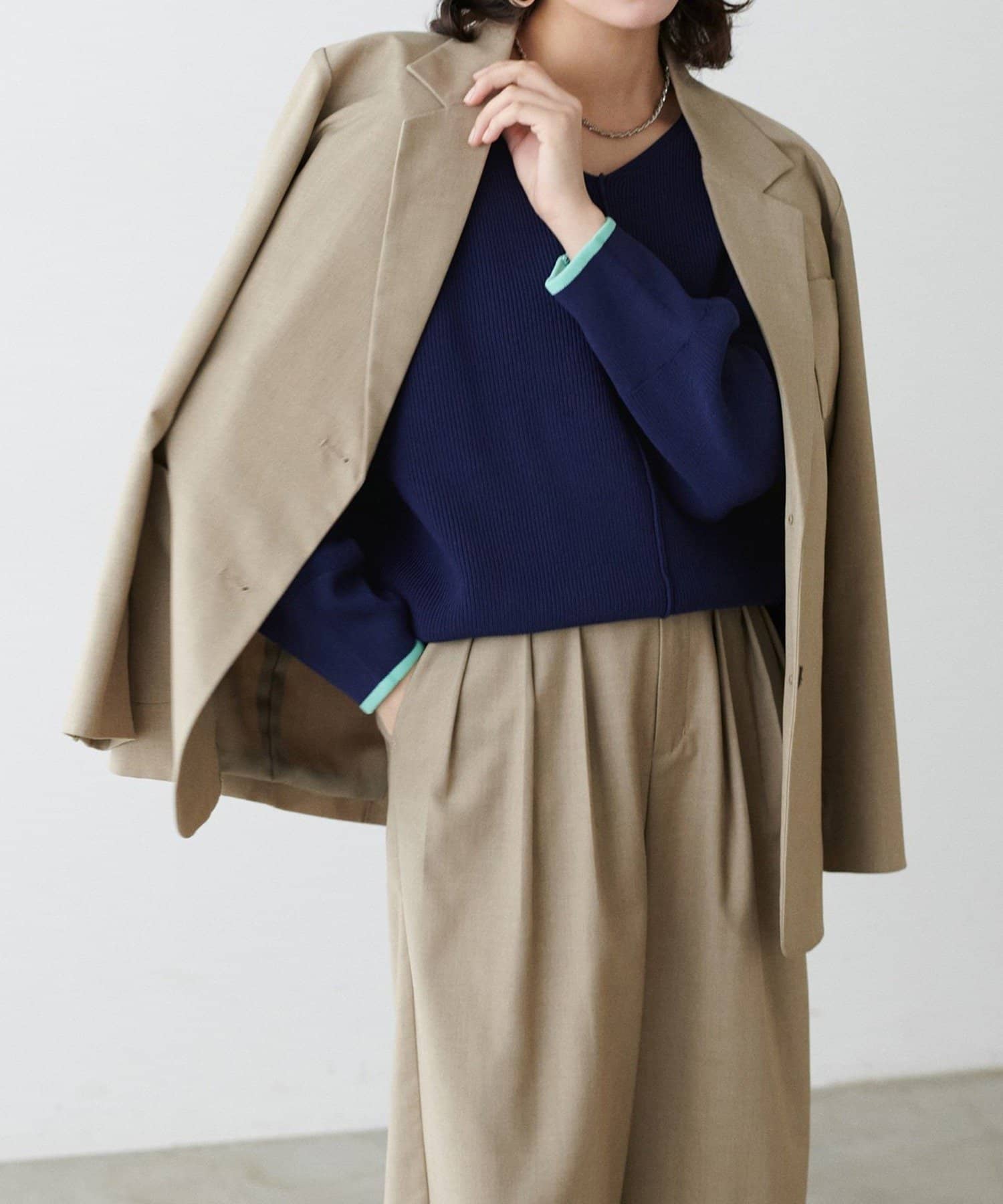 NICE CLAUP / OLIVE des OLIVE OUTLET(ナイスクラップ  / オリーブ デ オリーブ アウトレット) 【LARUTA】袖裏配色前後2WAYポリ畦ニット