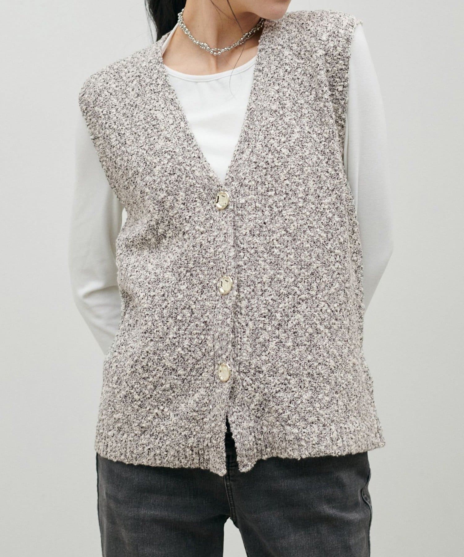 NICE CLAUP / OLIVE des OLIVE OUTLET(ナイスクラップ  / オリーブ デ オリーブ アウトレット) 【LARUTA】ツイード風MIXスラブベスト