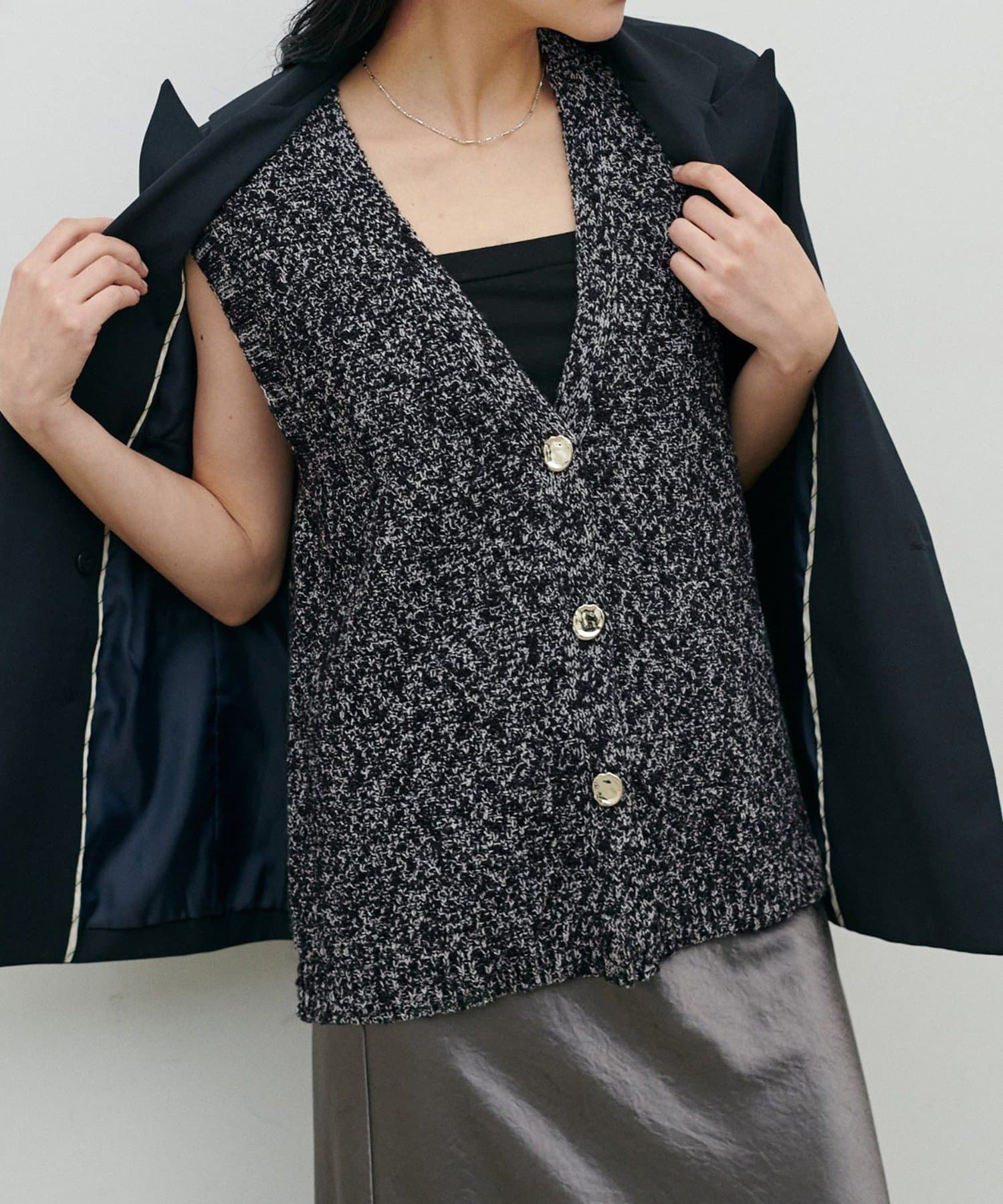 NICE CLAUP / OLIVE des OLIVE OUTLET(ナイスクラップ  / オリーブ デ オリーブ アウトレット) 【LARUTA】ツイード風MIXスラブベスト