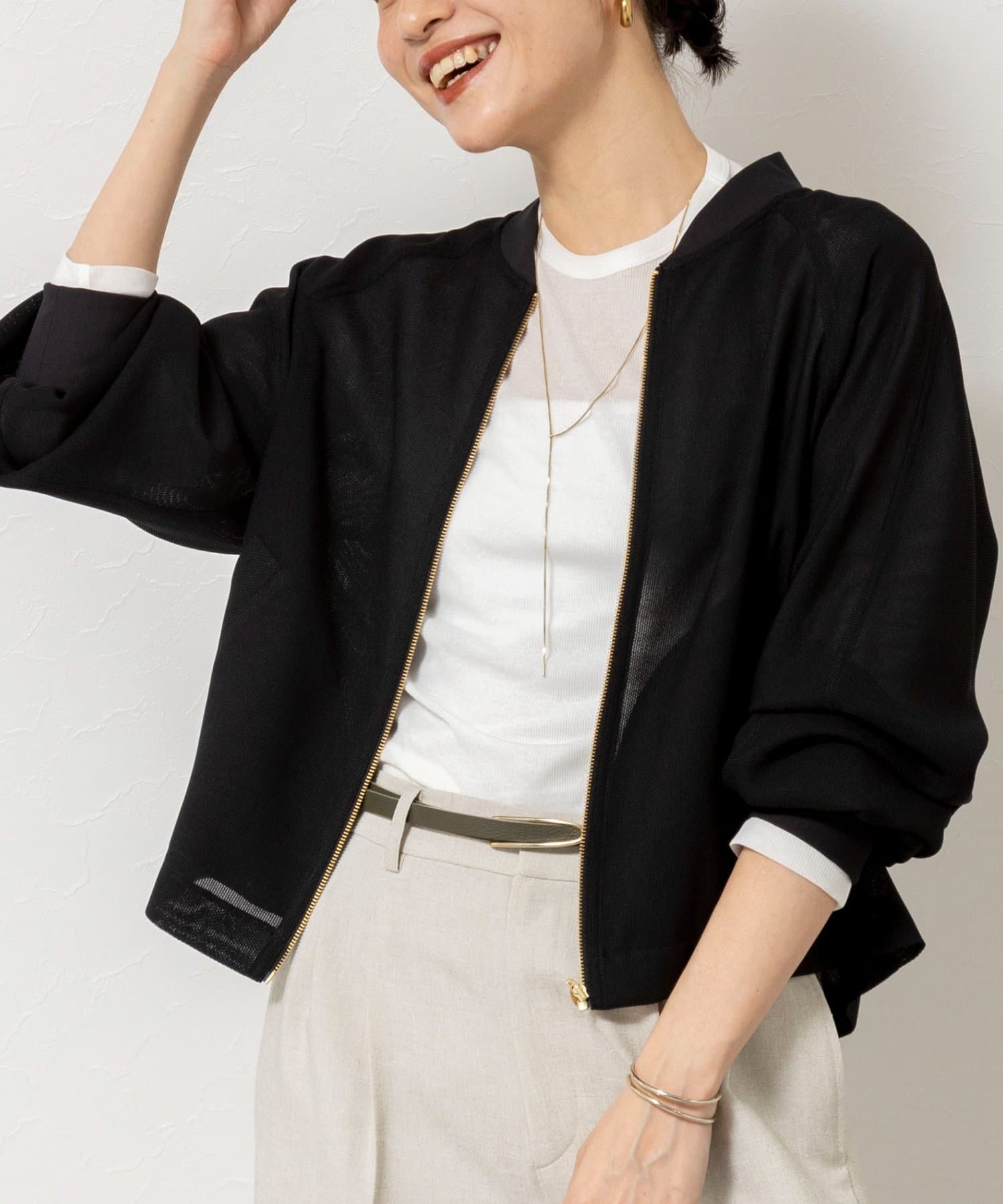 NOLLEY'S(ノーリーズ) ウォッシャブルカラミメッシュジップアップブルゾン