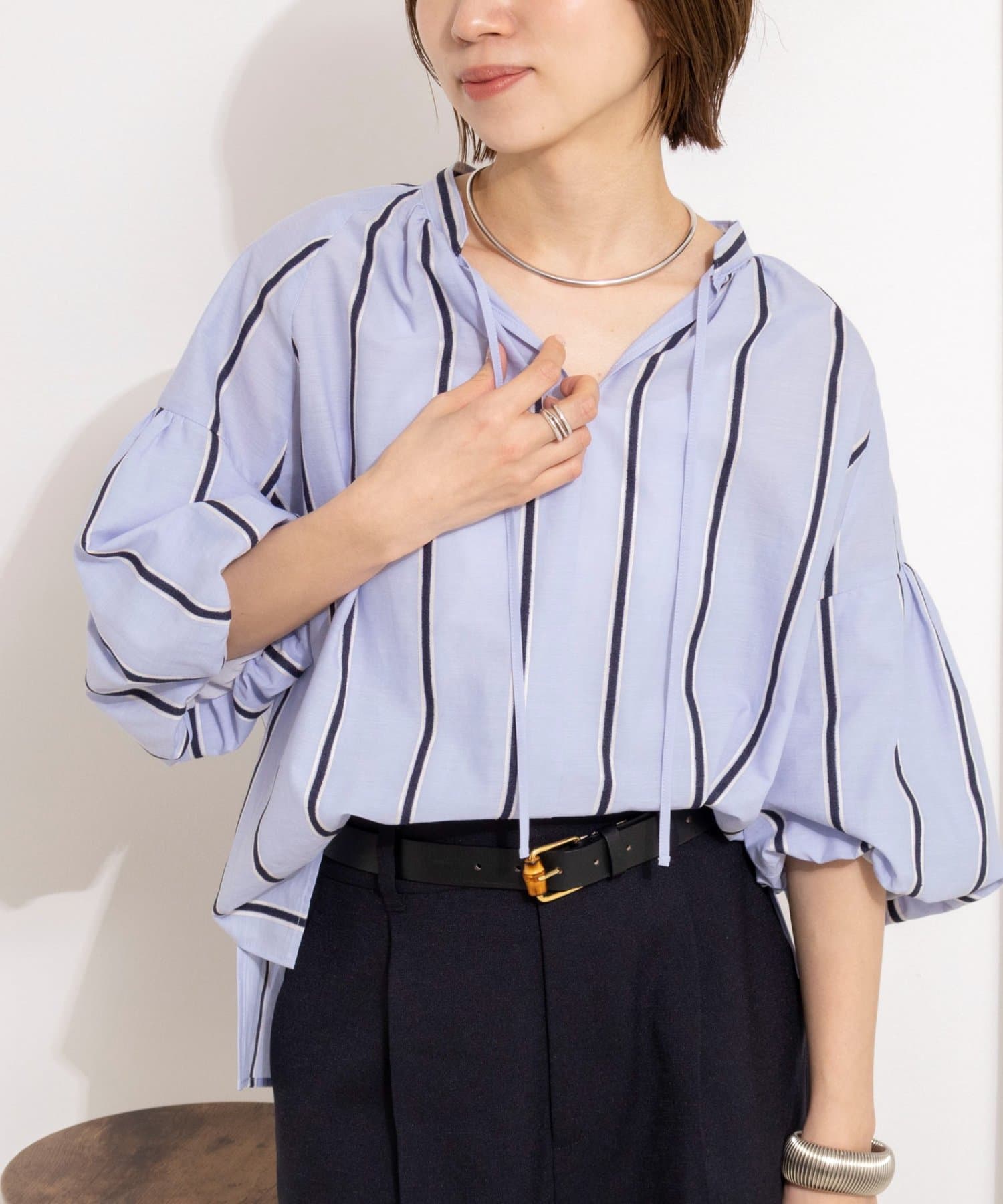 NOLLEY'S(ノーリーズ) ウォッシャブルドビーストライプブラウス