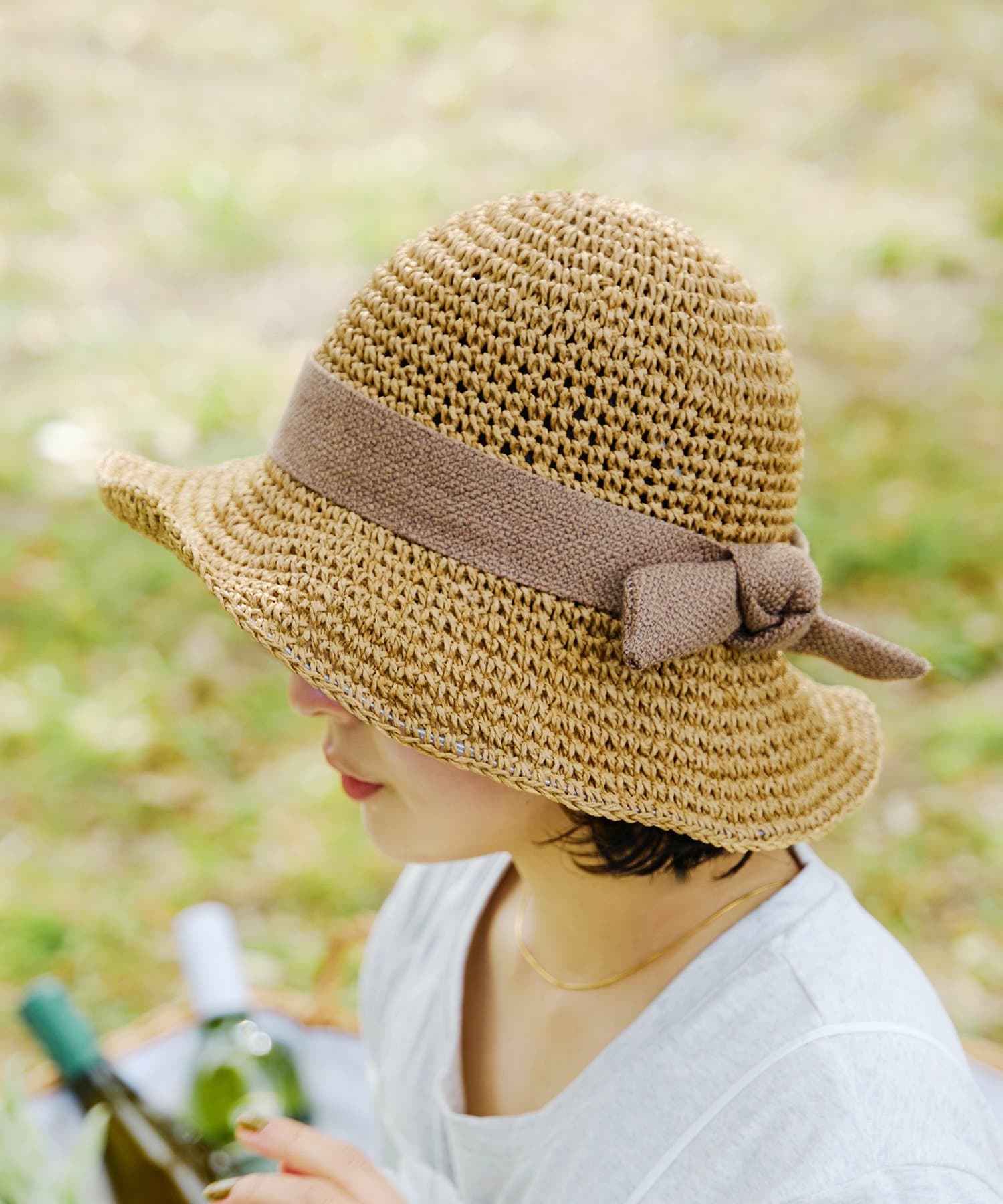 salut!(サリュ) ナチュラルリボン細編みペーパーハット