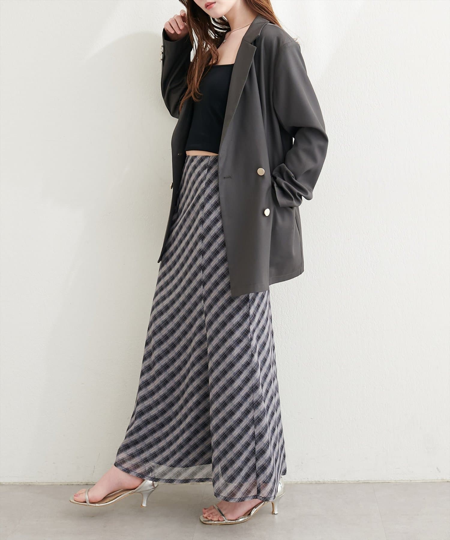 natural couture(ナチュラルクチュール) シアーチェックナロースカート