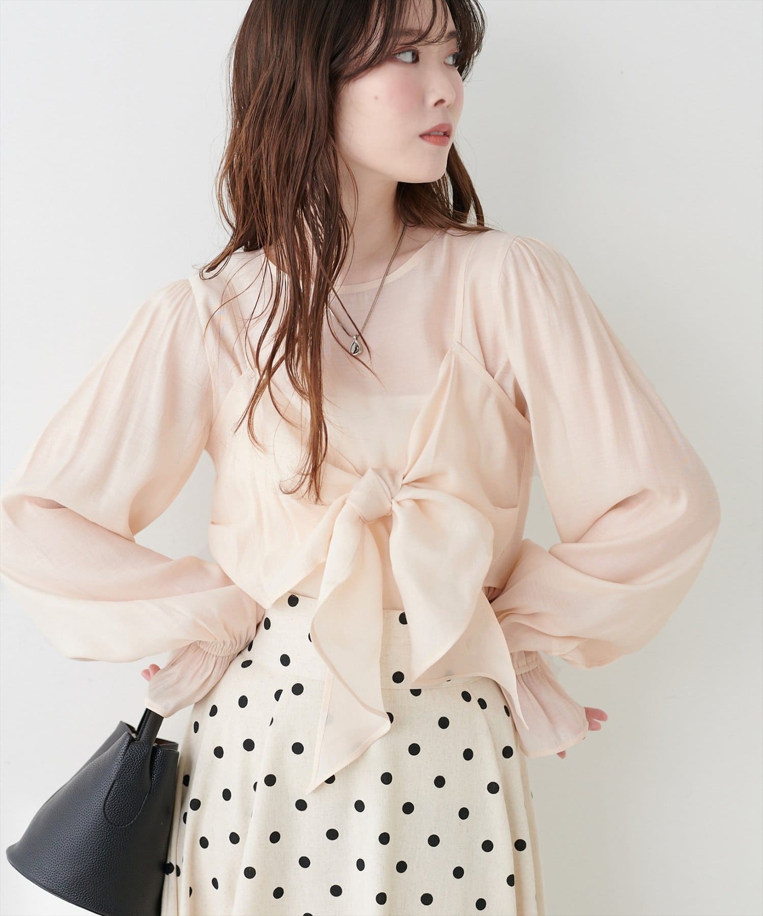 natural couture(ナチュラルクチュール) リボンビスチェ＋ブラウスSET