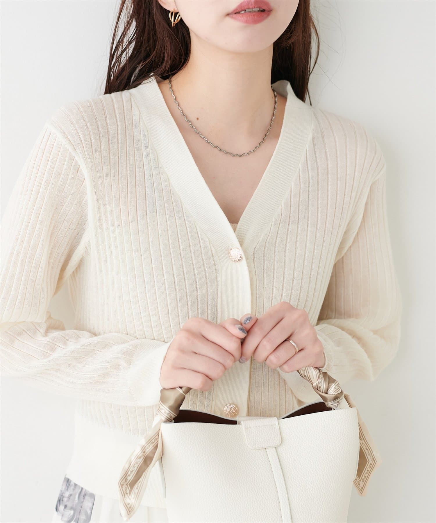 natural couture(ナチュラルクチュール) リブシアーニットカーディガン