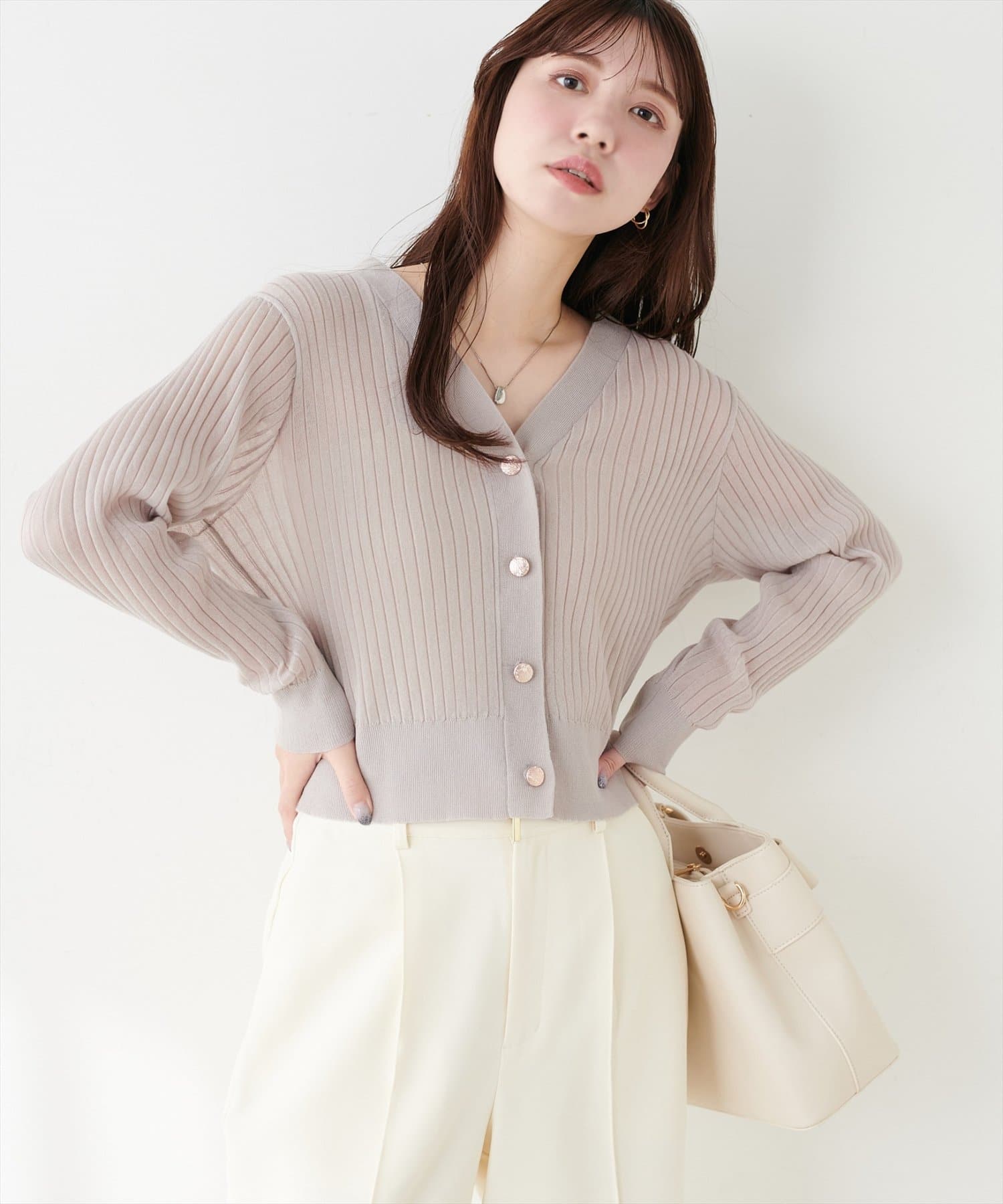 natural couture(ナチュラルクチュール) リブシアーニットカーディガン