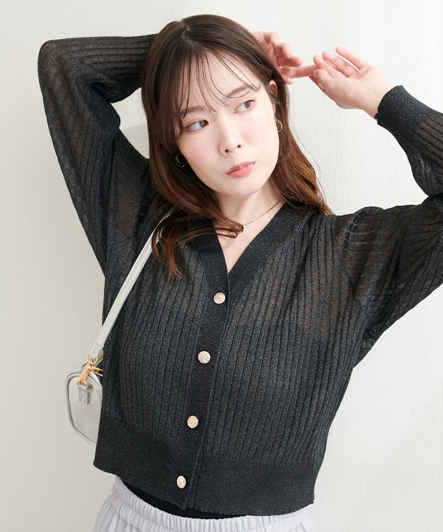 natural couture(ナチュラルクチュール) リブシアーニットカーディガン