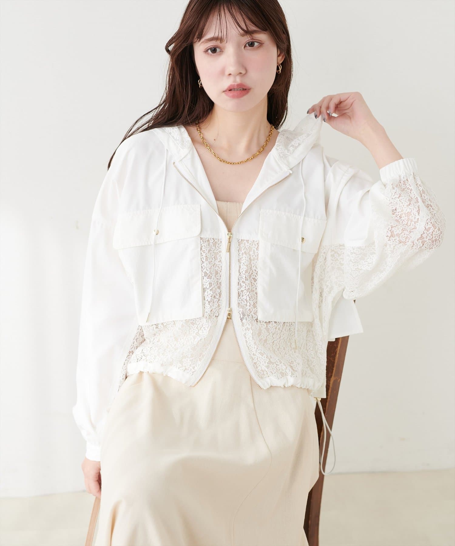 natural couture(ナチュラルクチュール) レースコンビブルゾン