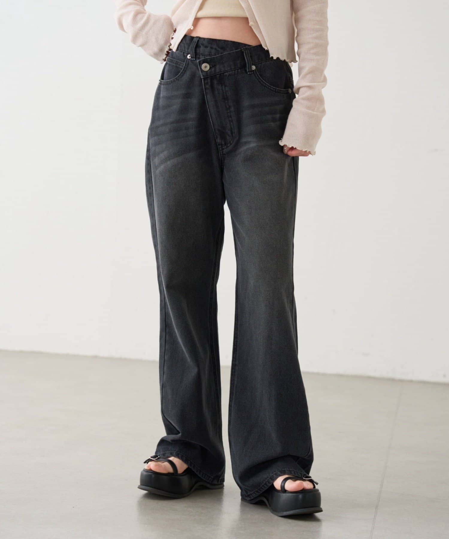 Kastane(カスタネ) 【3サイズ展開/低身長サイズ/高身長サイズ】B ウエストラップデニムパンツ