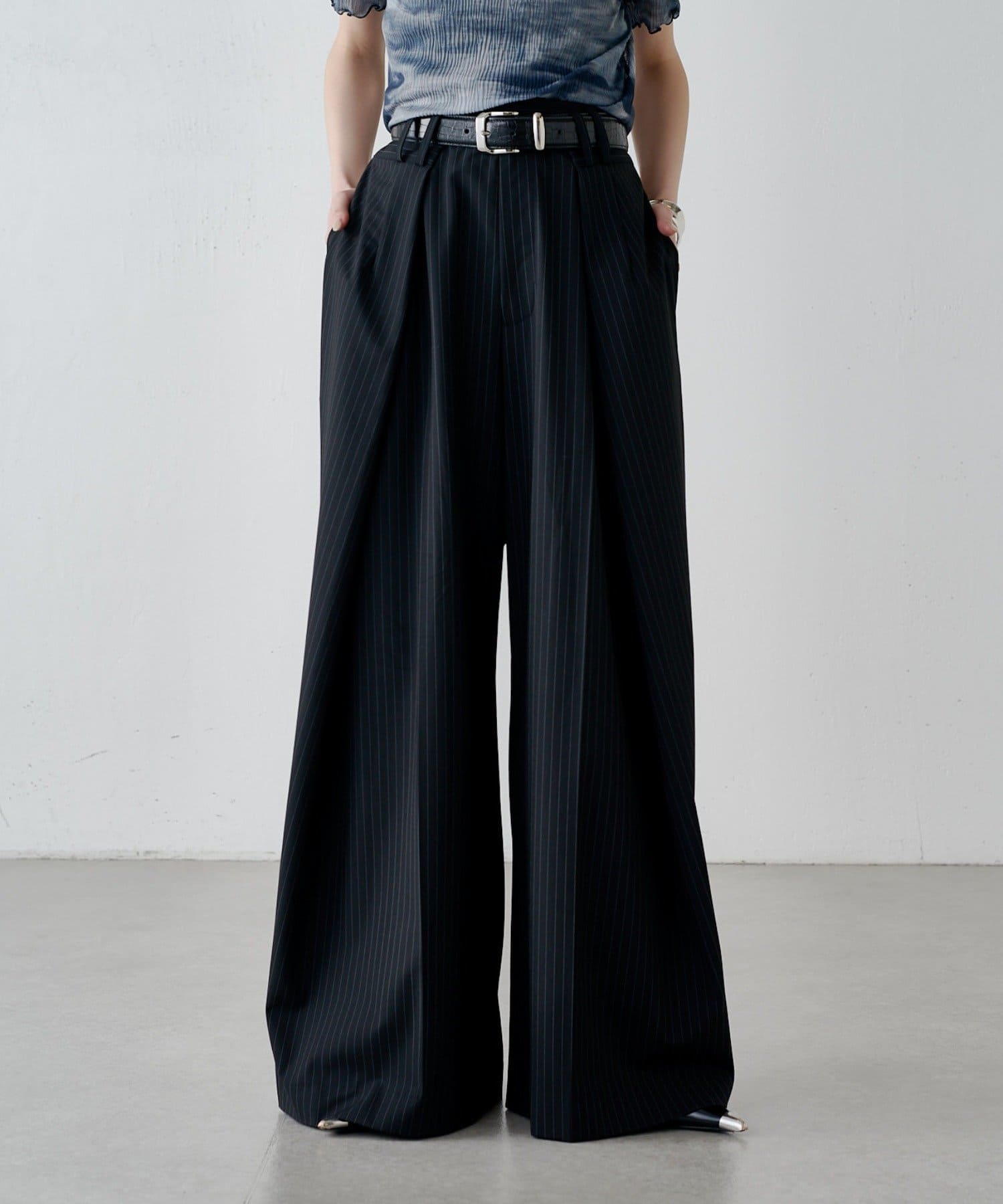 Lui's(ルイス) ポプリンストライプラップデザインパンツ