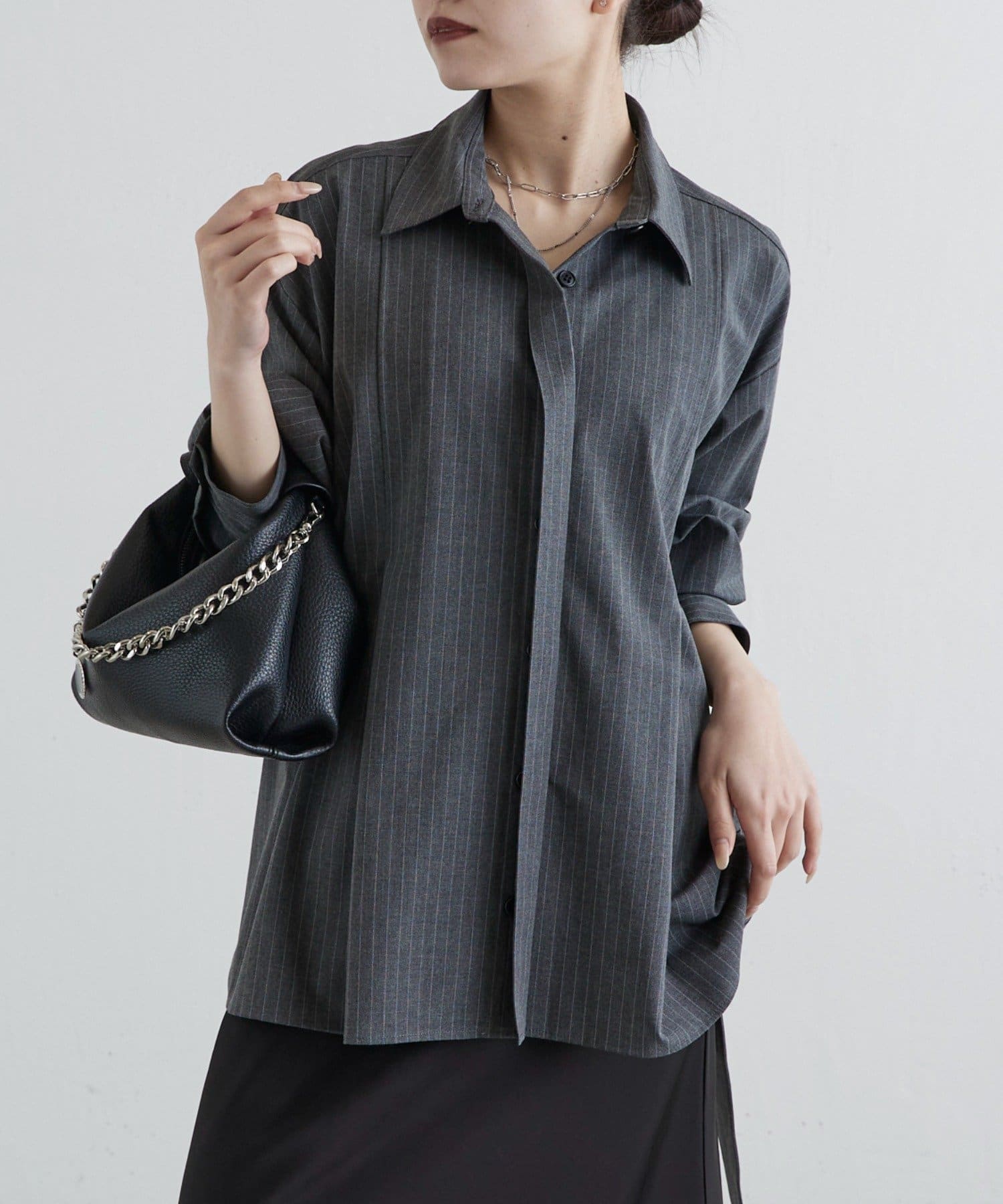 Lui's(ルイス) ベルトデザインストライプシャツ