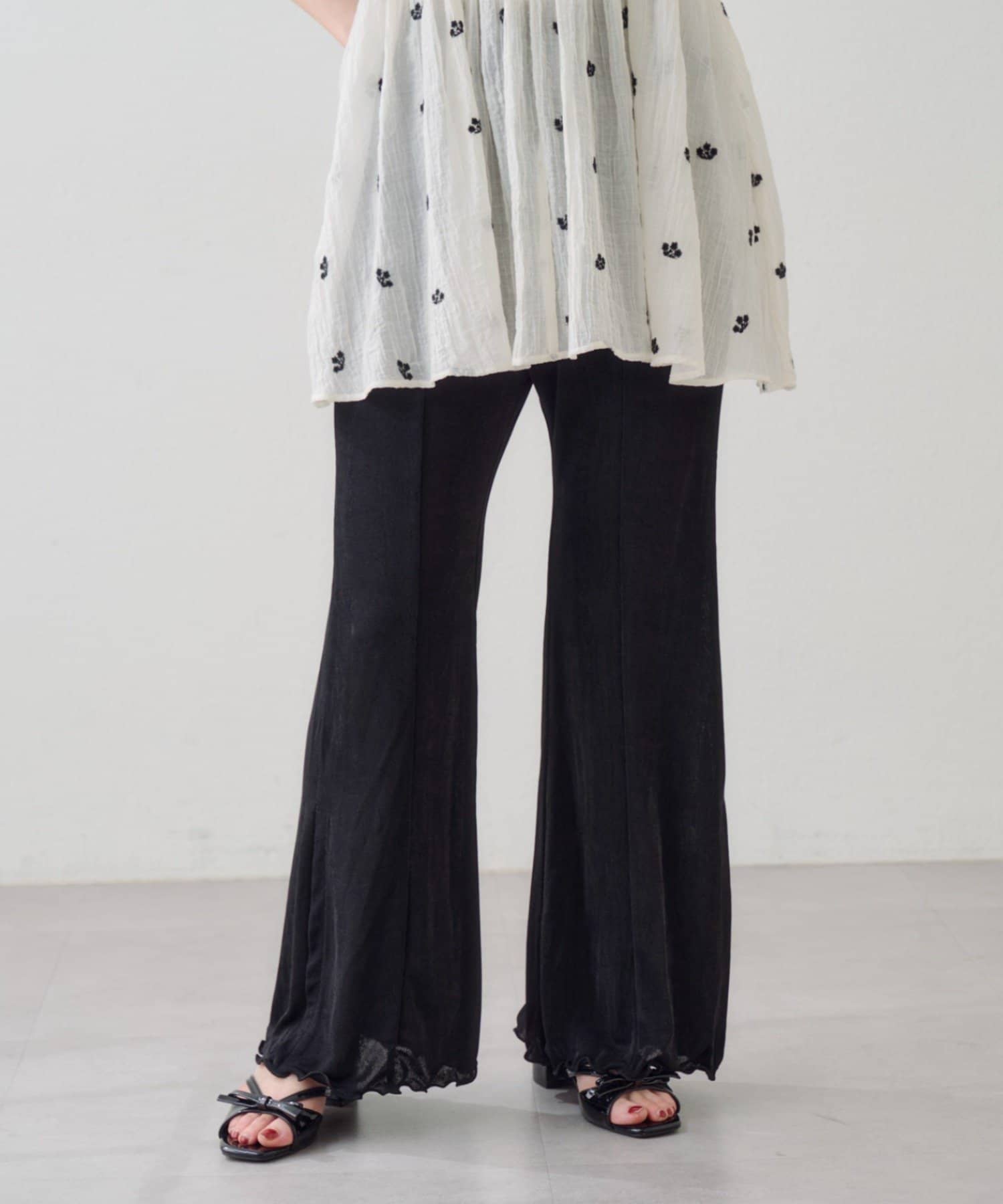 Kastane(カスタネ) 【S.Mサイズ展開】B シアーリブフレアパンツ